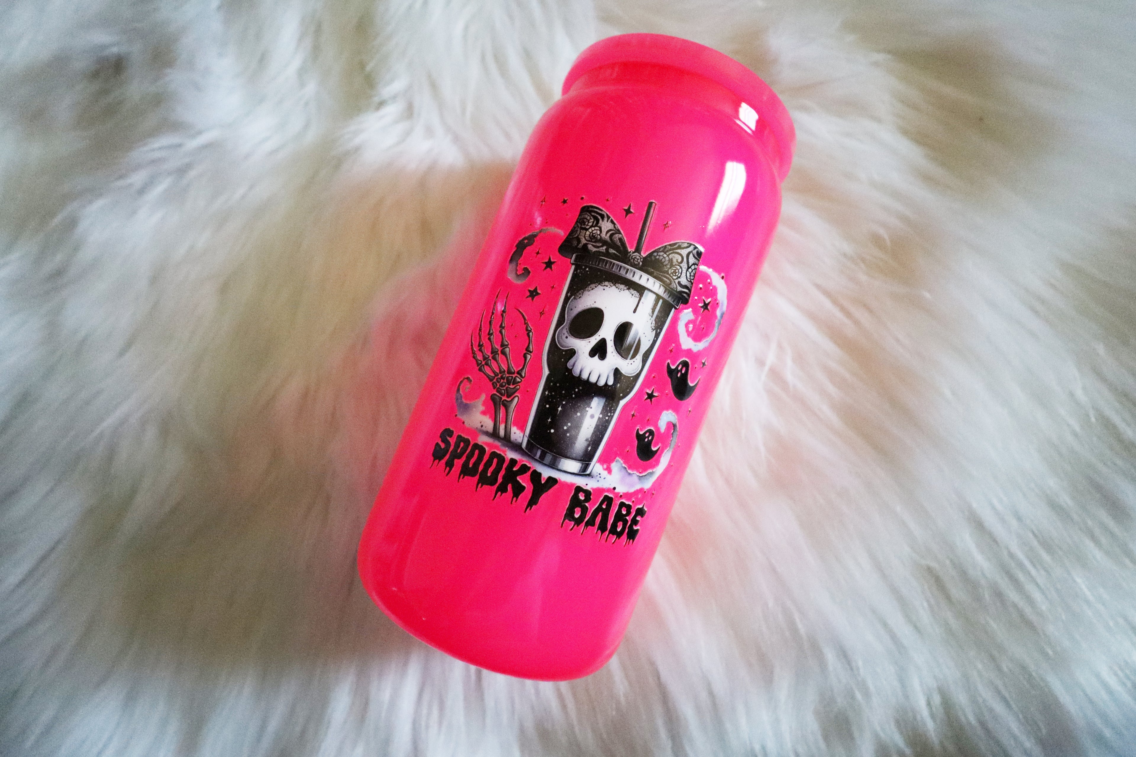 12oz Hot Pink Glass Can Tumbler - Spooky Babe