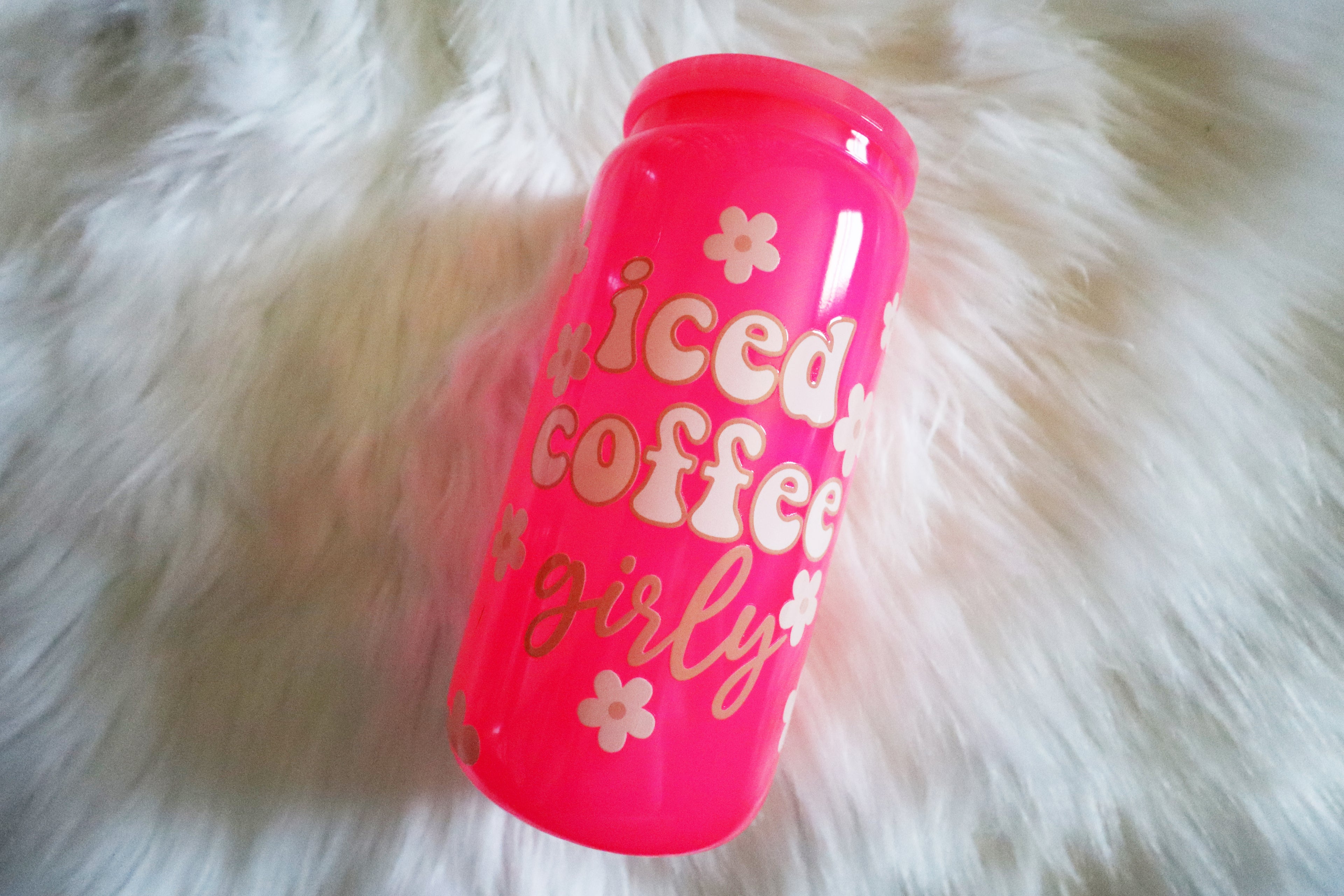 12oz Hot Pink Glass Can Tumbler - Iced Coffee Girly