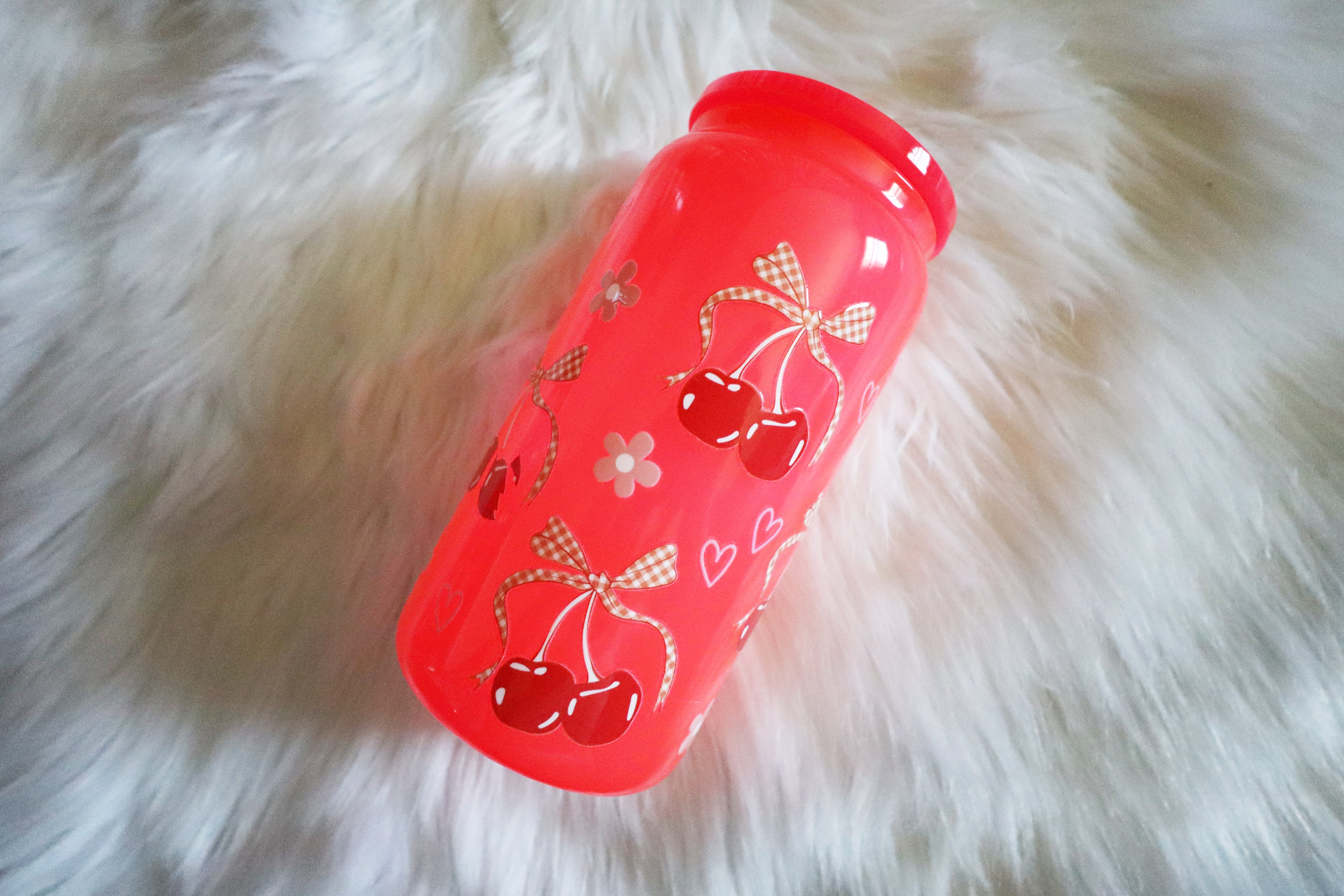 12oz Hot Pink Glass Can Tumbler - Cherries & Bows