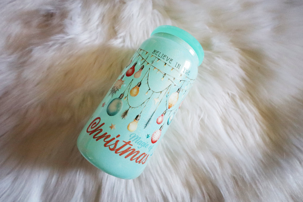 12oz Holographic Glass Can Tumbler - Magic of Christmas