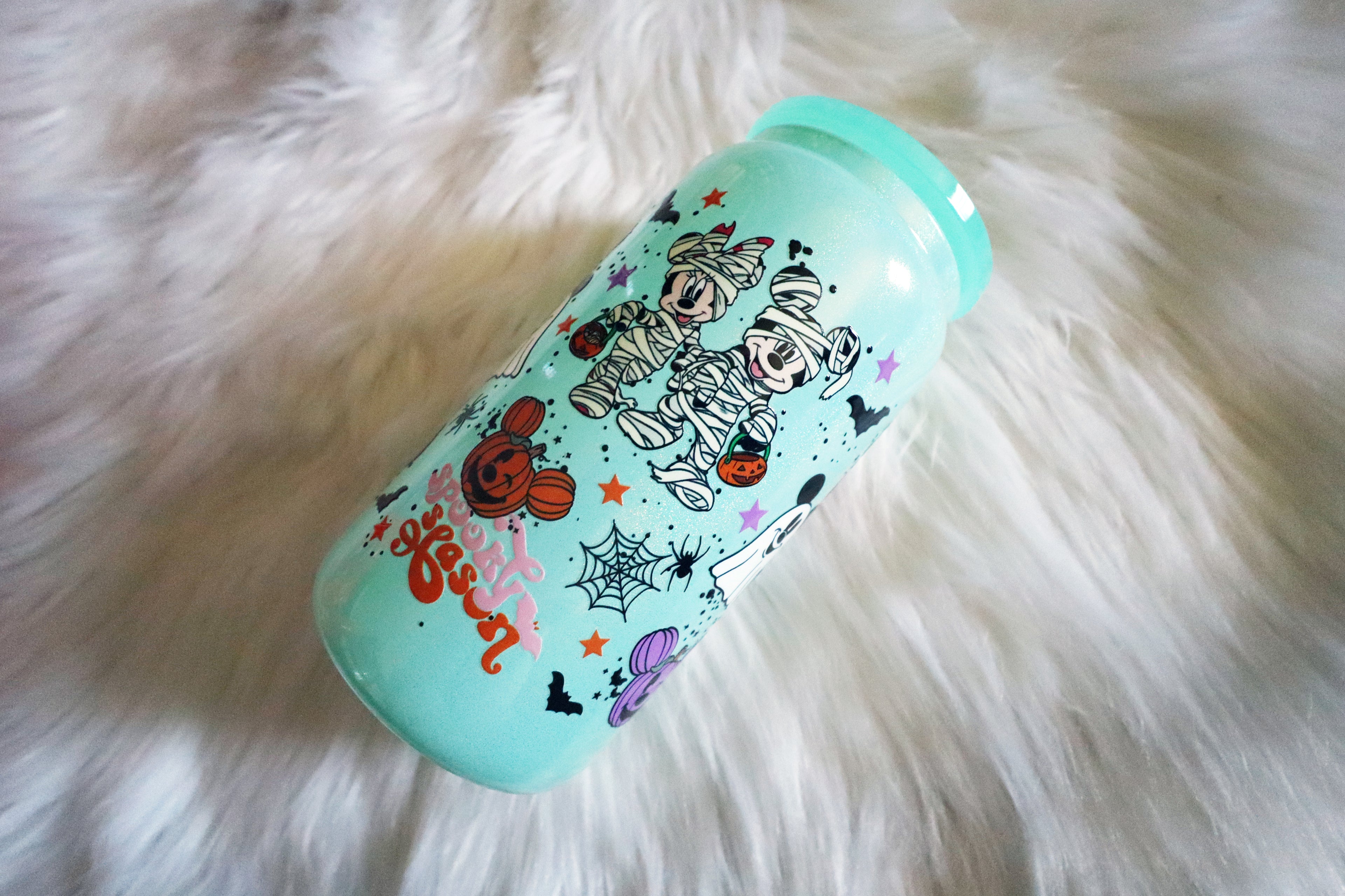 12oz Holographic Glass Can Tumbler - Spooky Mouse