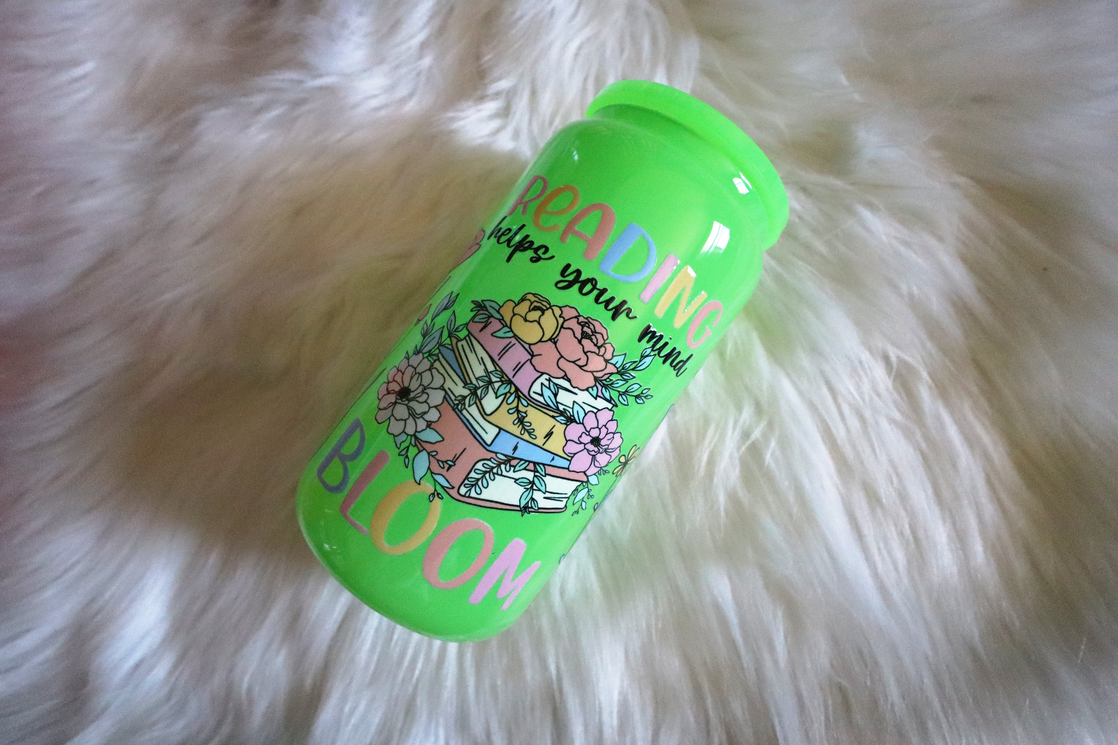 12oz Green Glass Can Tumbler - Reading Floral