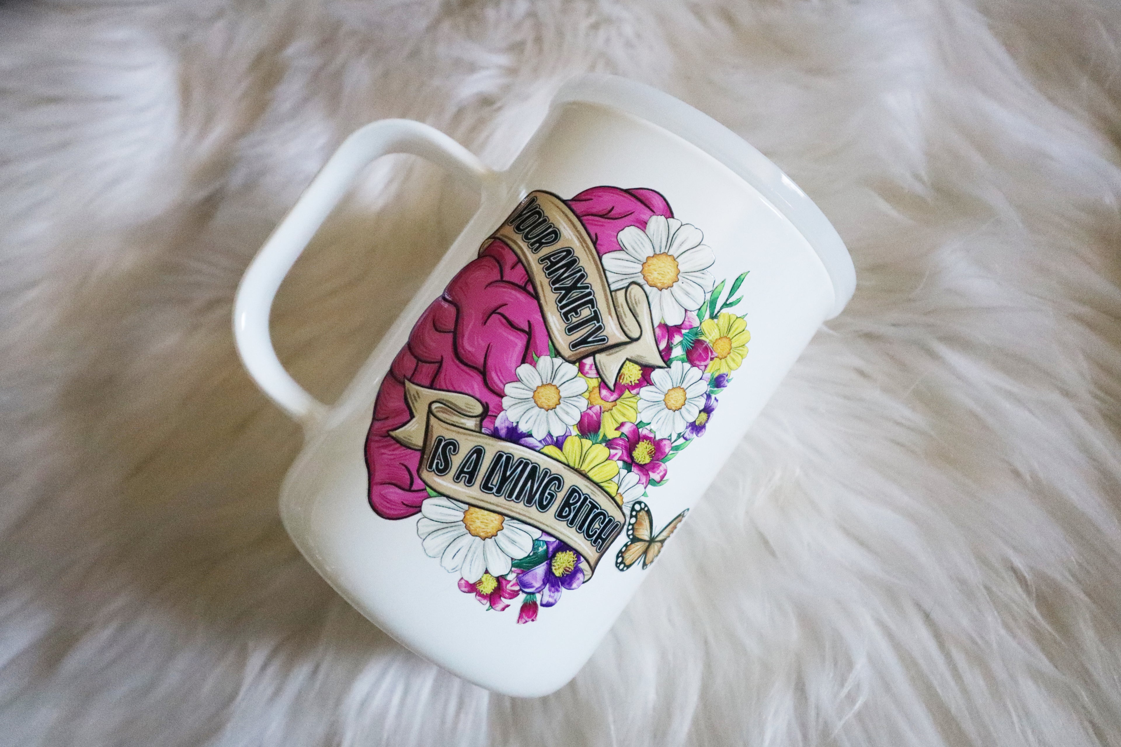 12oz Glass White Mug Tumbler - Anxiety Is a Lying Bitch