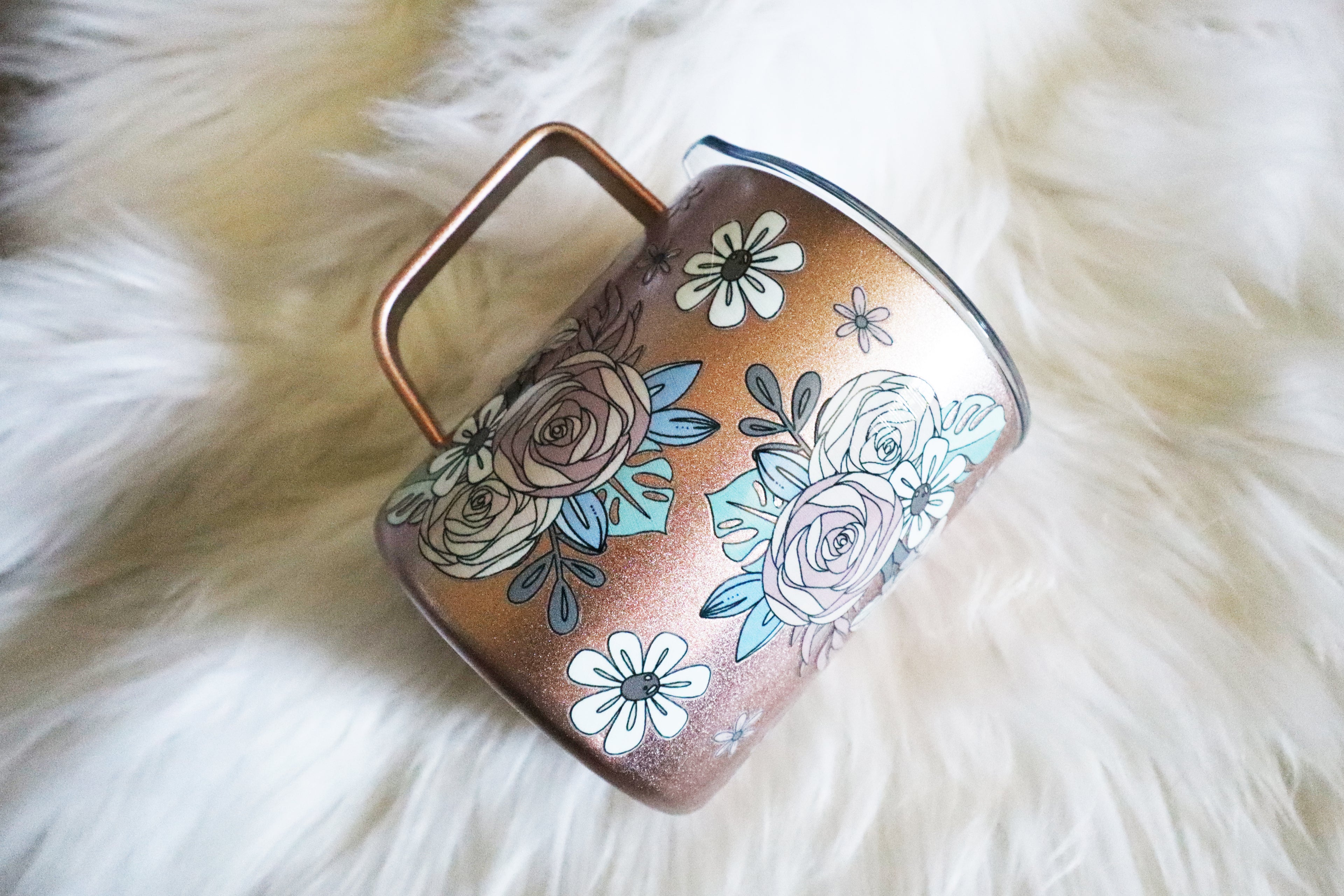 12oz SS Rose Gold Mug - Floral