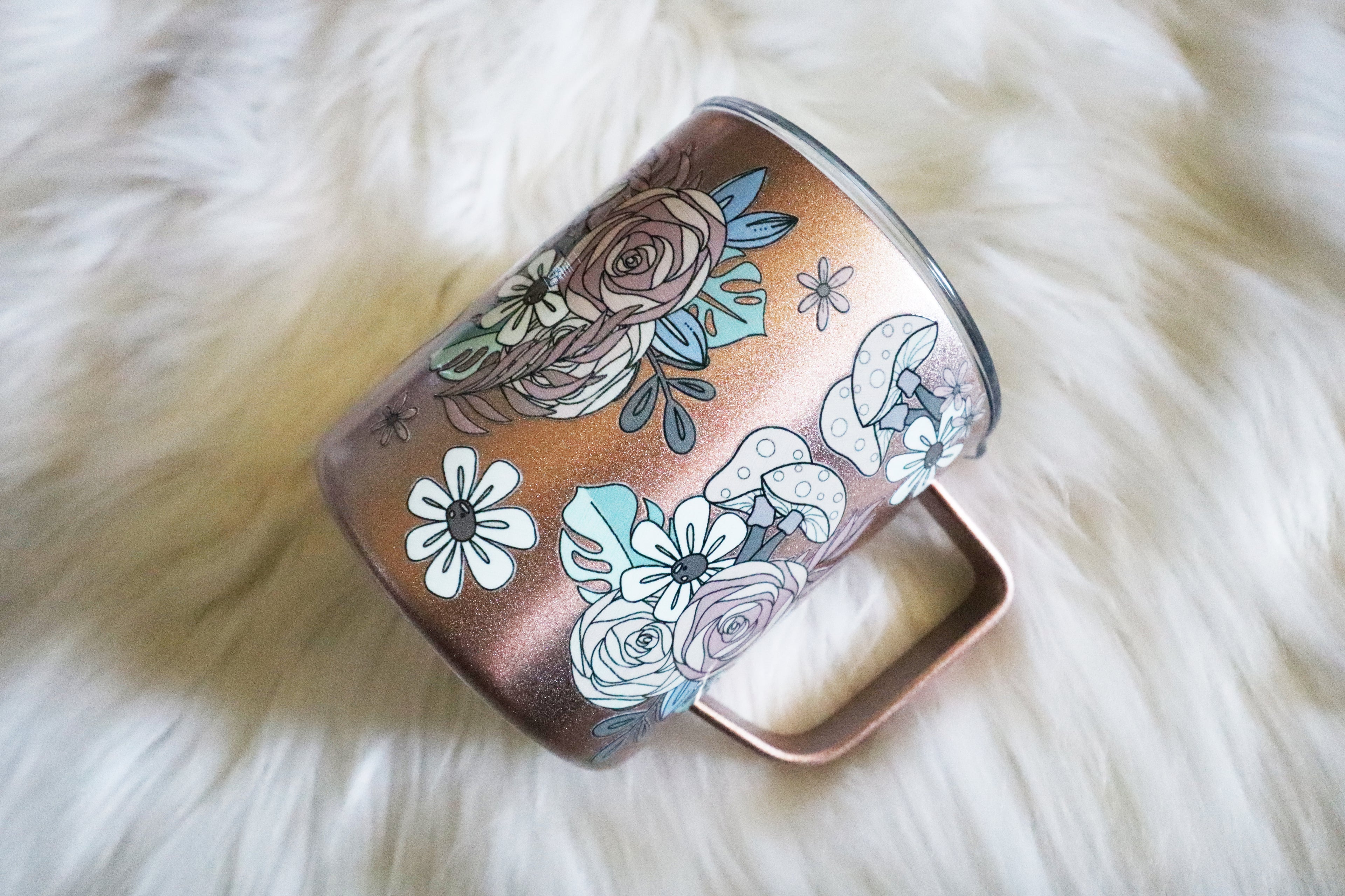 12oz SS Rose Gold Mug - Floral