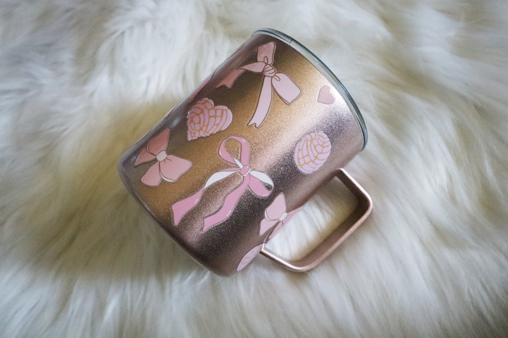12oz SS Rose Gold Mug - Bows