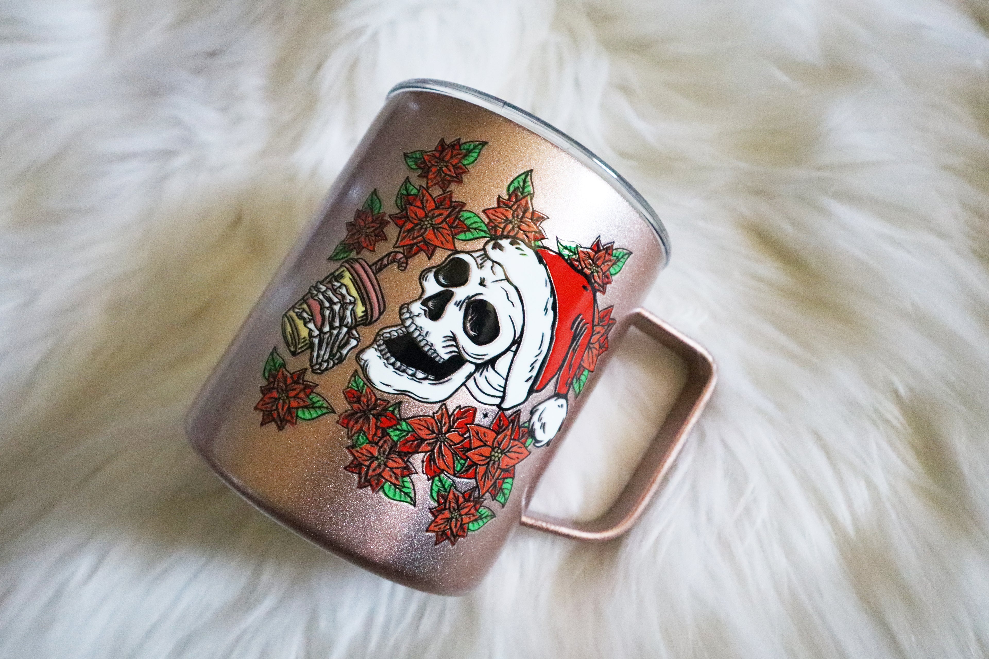 12oz SS Rose Gold Mug - Xmas Skelly