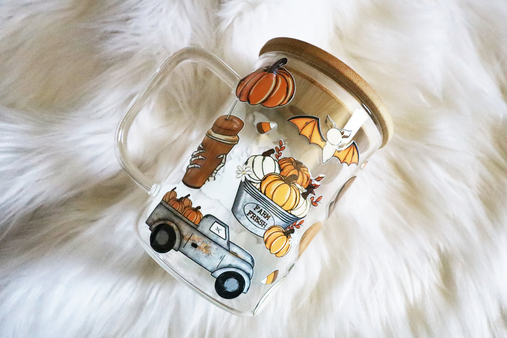 12oz Glass Mug Tumbler - Fall Goodies