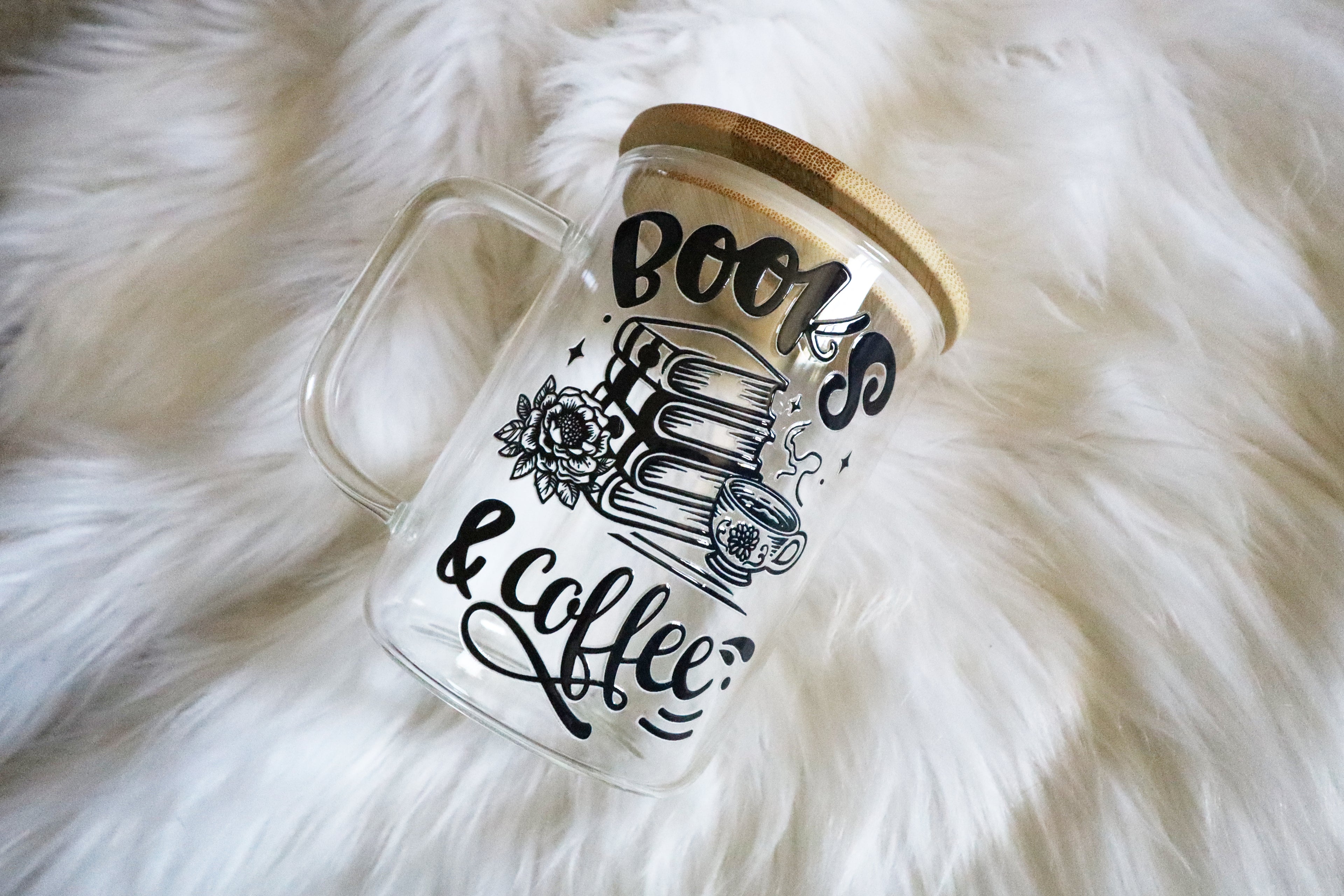 12oz Glass Mug Tumbler - Books & Coffee