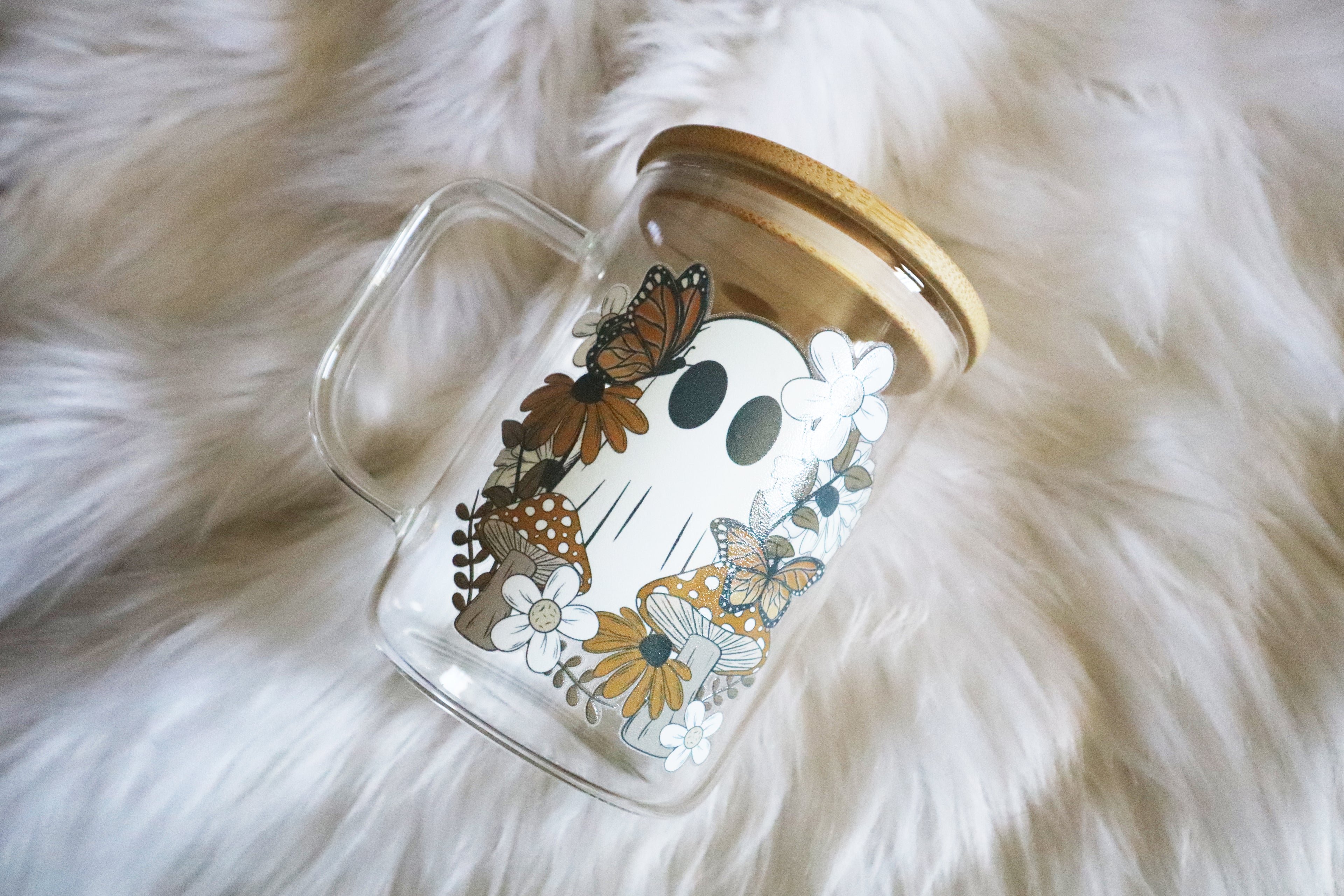 12oz Glass Mug Tumbler - Floral Ghost