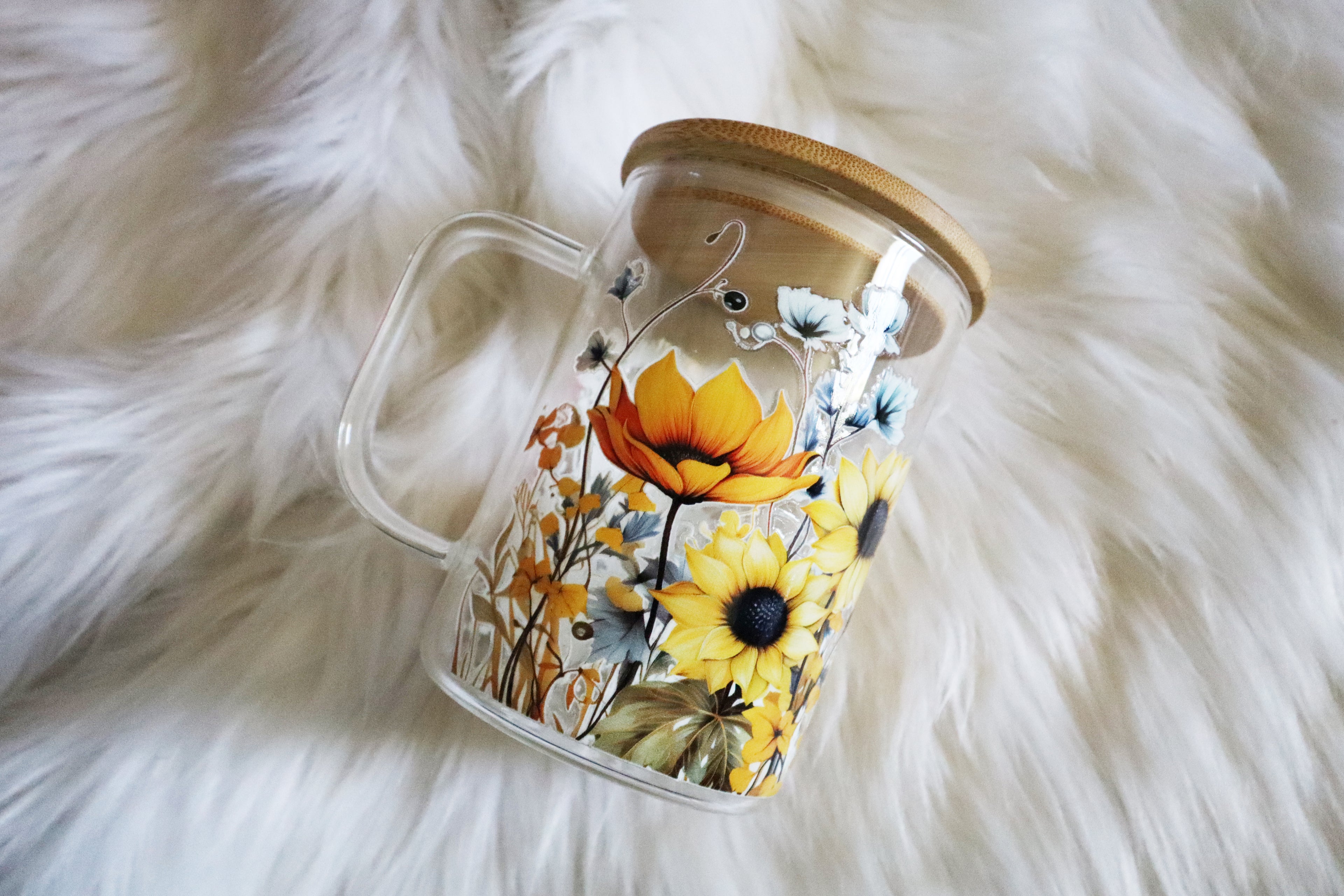 12oz Glass Mug Tumbler - Sunflowers