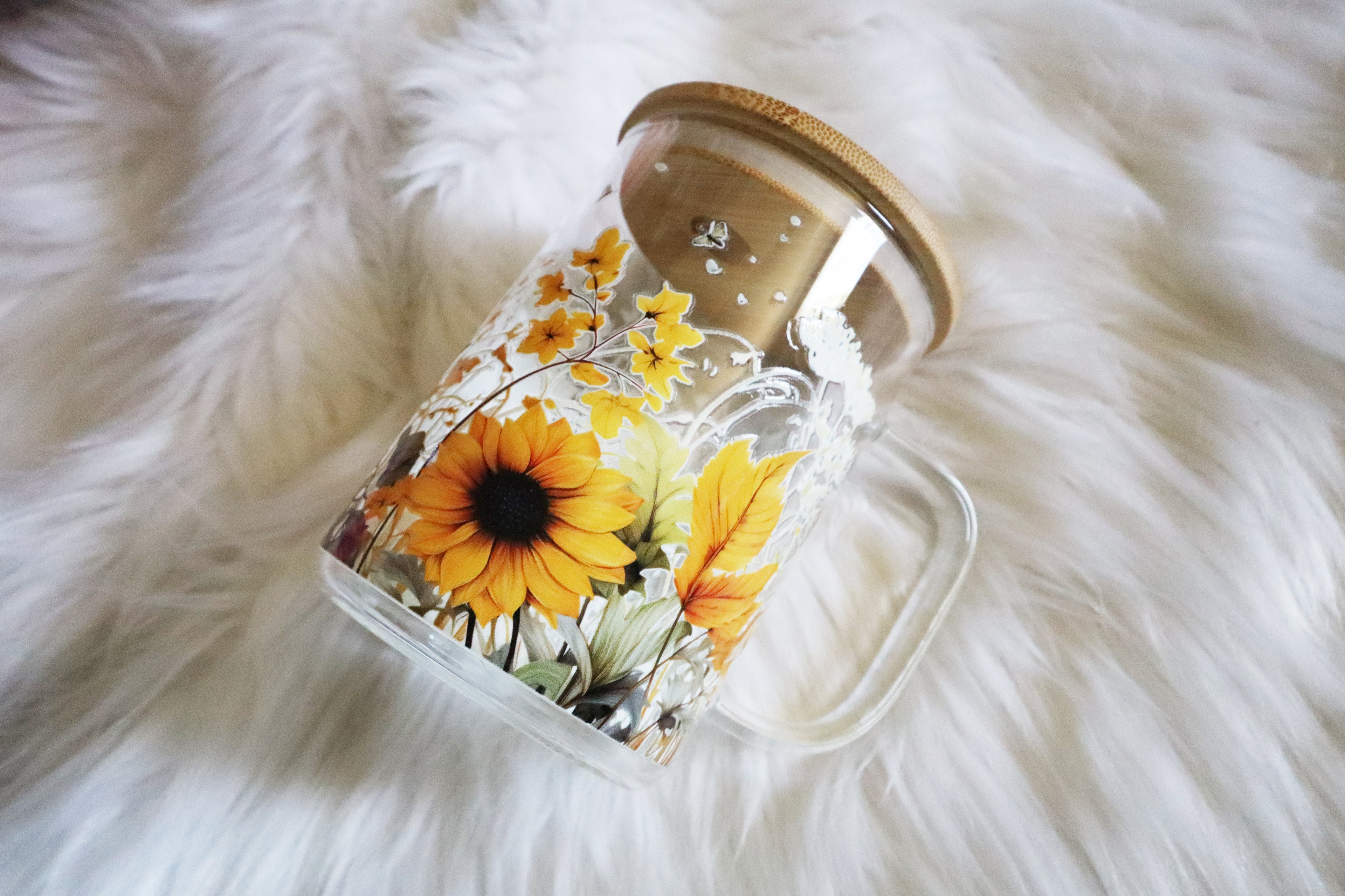 12oz Glass Mug Tumbler - Sunflowers