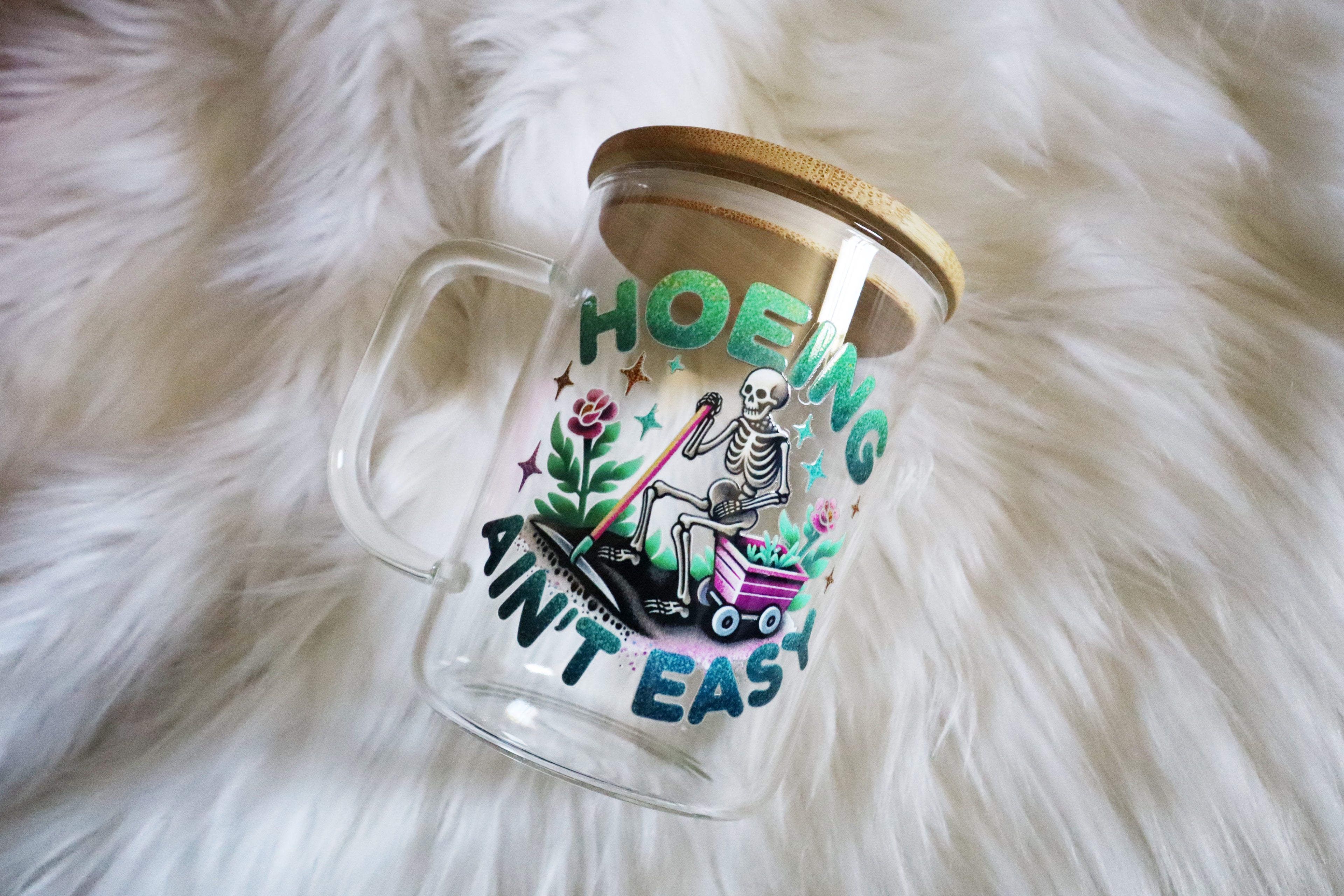 12oz Glass Mug Tumbler - Hoeing Ain't Easy
