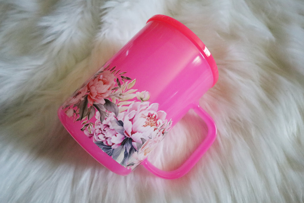 12oz Hot Pink Glass Mug Tumbler - Floral Oopsie Mug