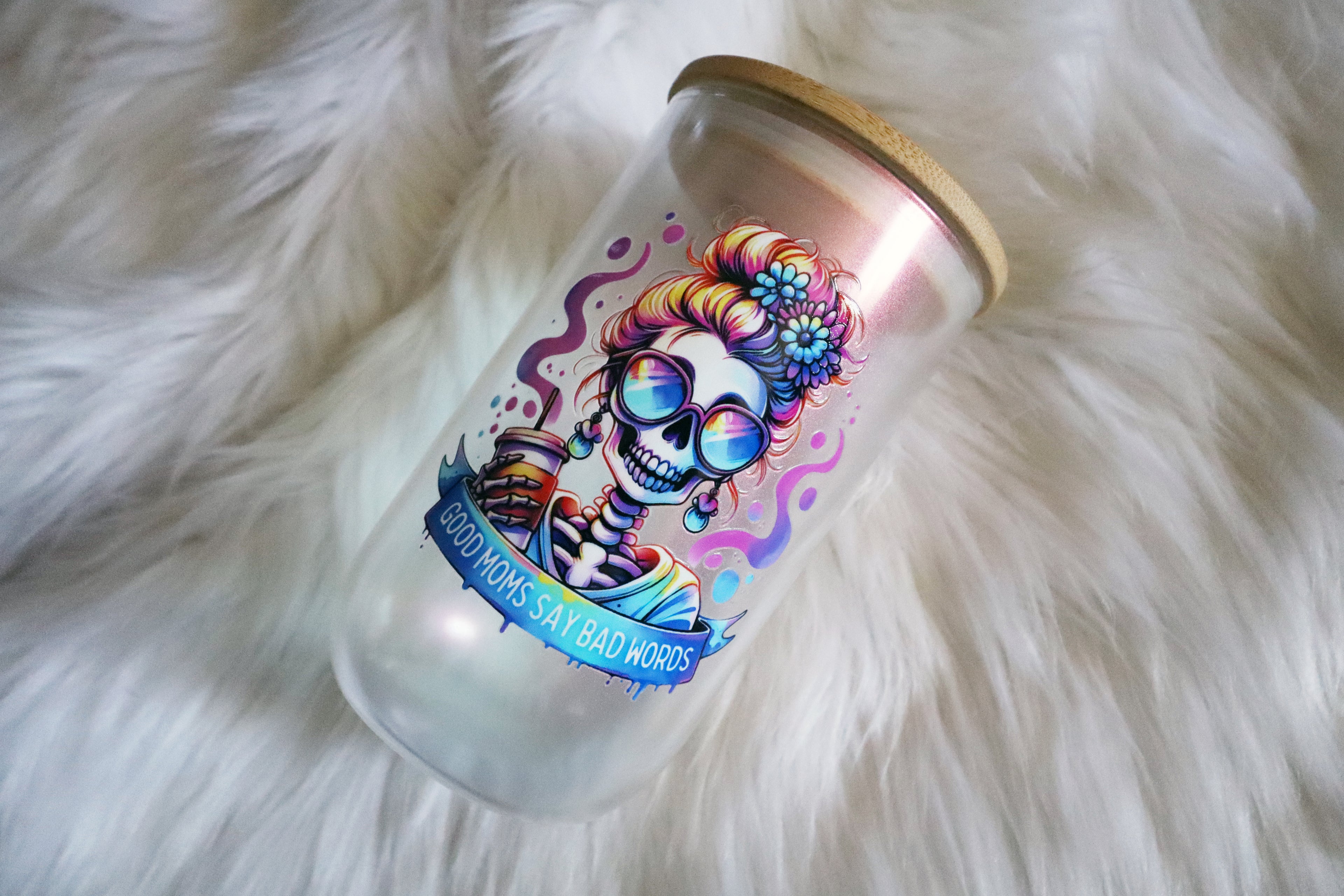 14oz Wine Glass Color Shifting Wine Tumbler - Good Mom Skelly