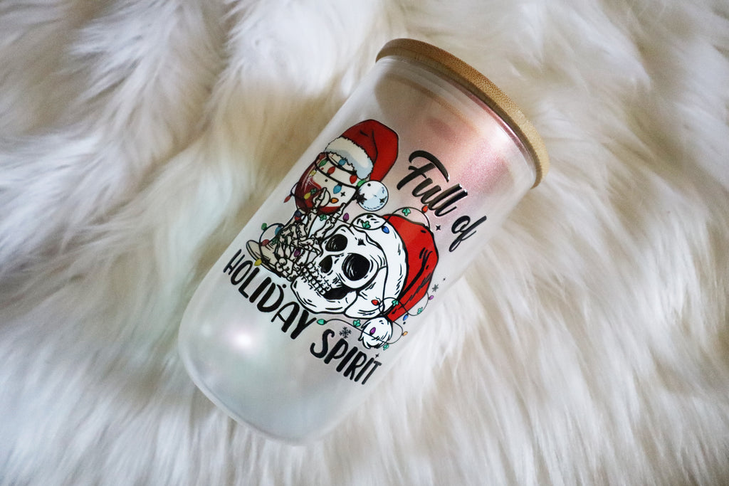 14oz Wine Glass Color Shifting Wine Tumbler - Full of Holiday Spirit Skelly