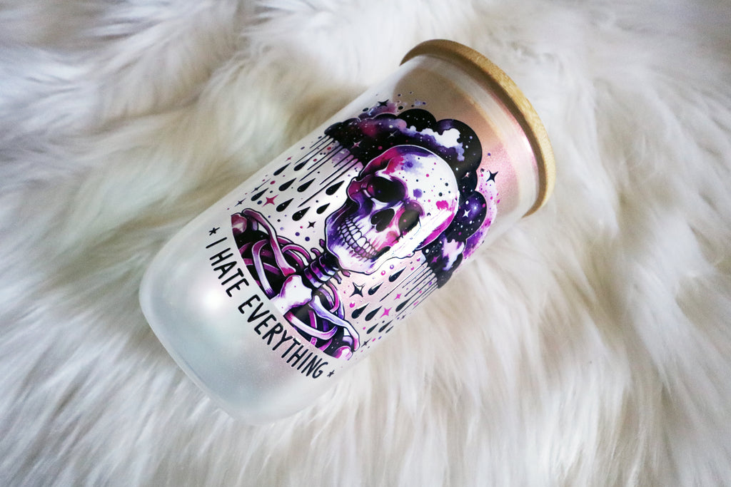 14oz Wine Glass Color Shifting Wine Tumbler - Hate Everything Skelly