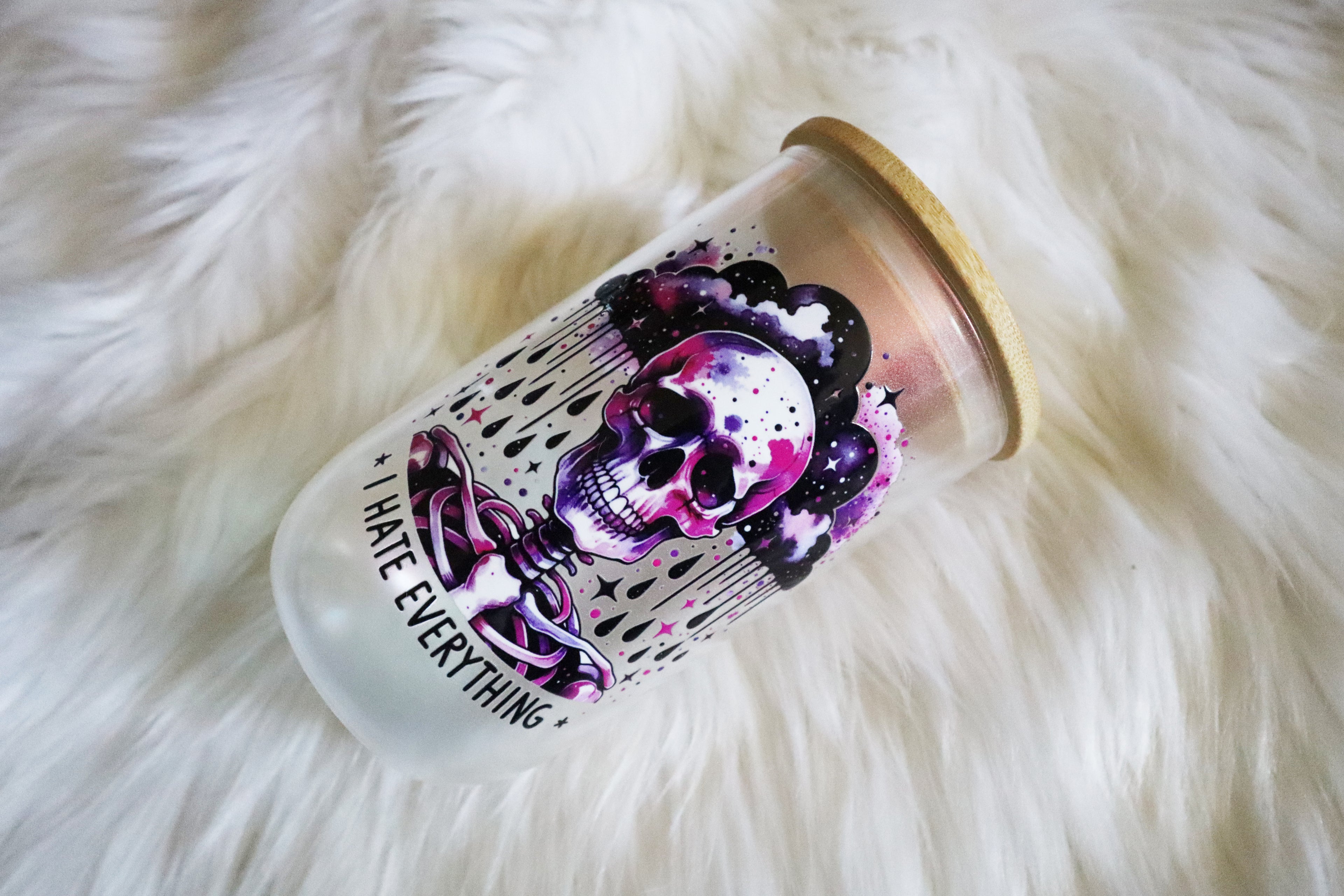 14oz Wine Glass Color Shifting Wine Tumbler - Hate Everything Skelly