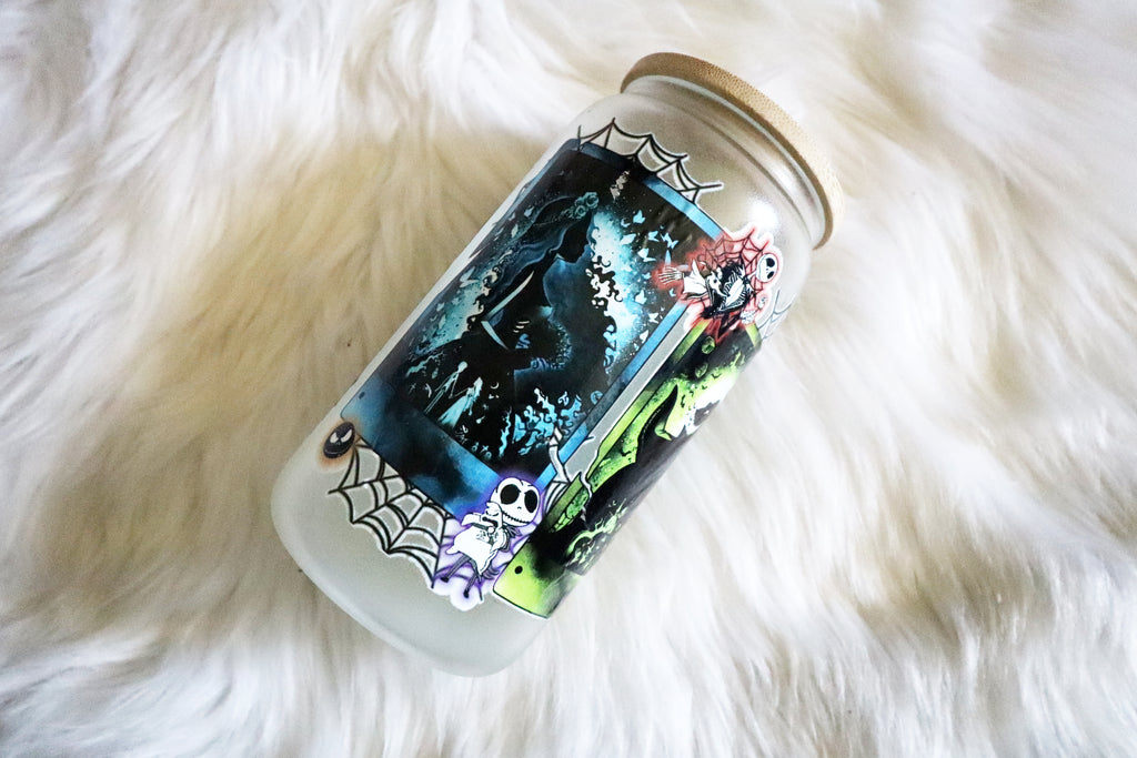12oz Glass Can Tumbler - Spooky Characters