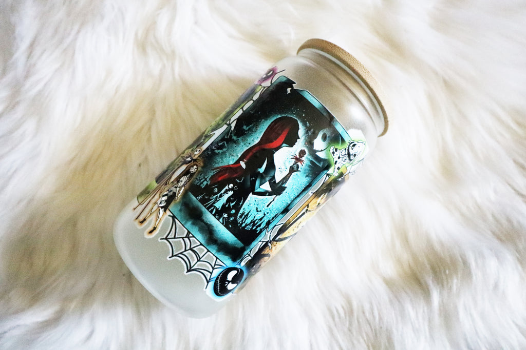 12oz Glass Can Tumbler - Spooky Characters