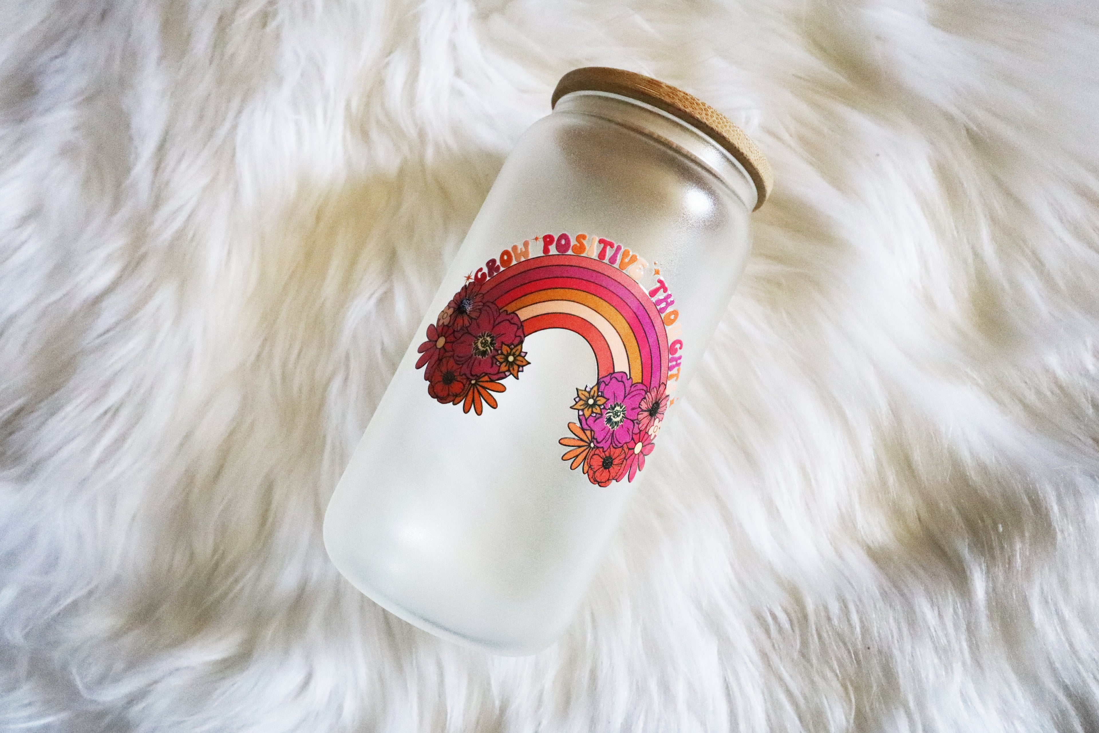 12oz Glass Can Tumbler - Grow Positive Thoughts