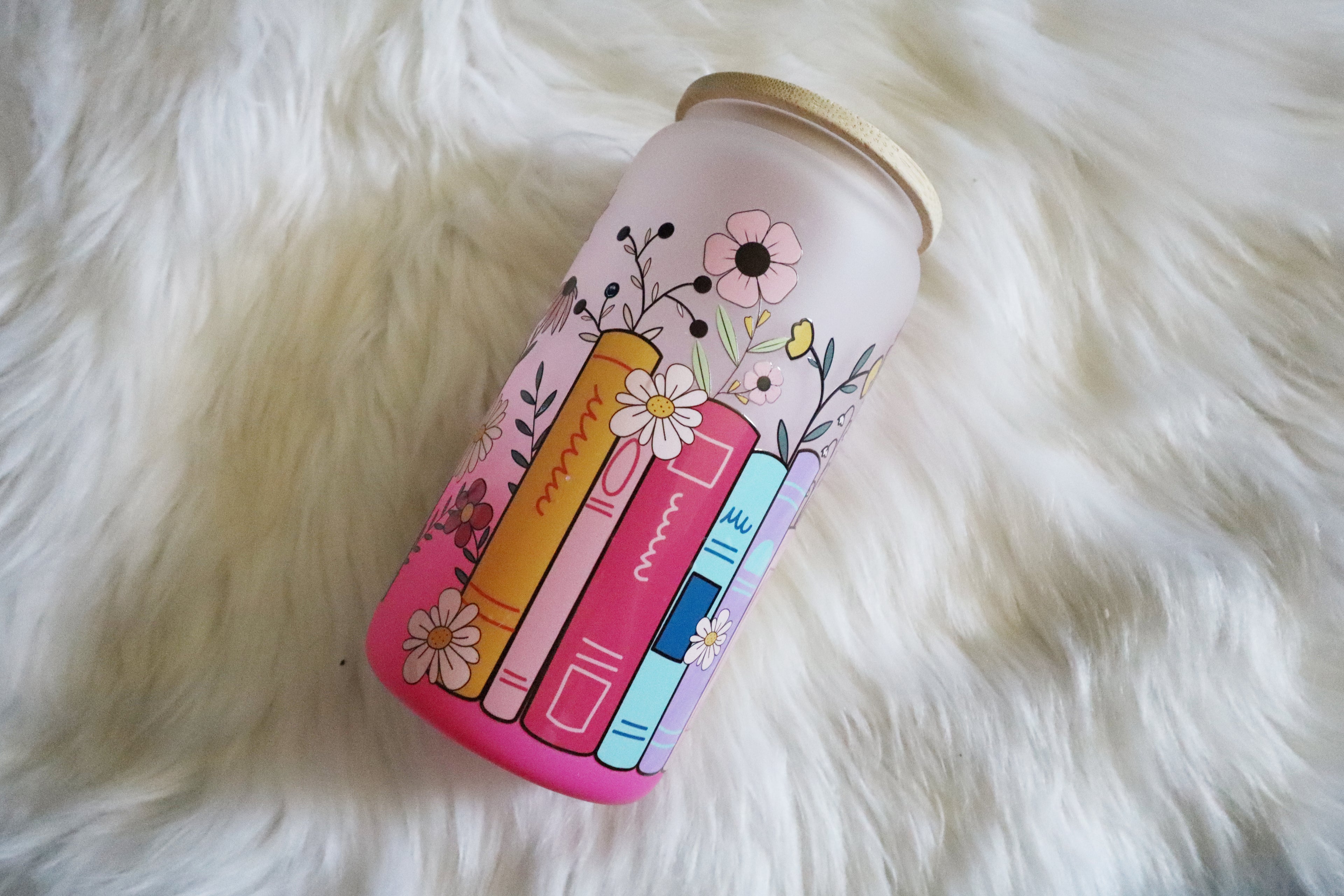12oz Ombre Glass Can Tumbler - Floral Books
