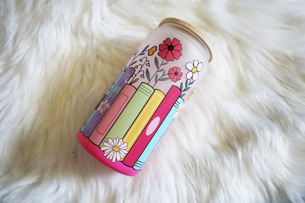 12oz Ombre Glass Can Tumbler - Floral Books