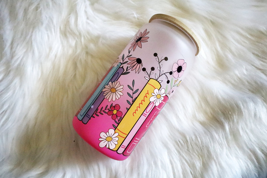 12oz Ombre Glass Can Tumbler - Floral Books