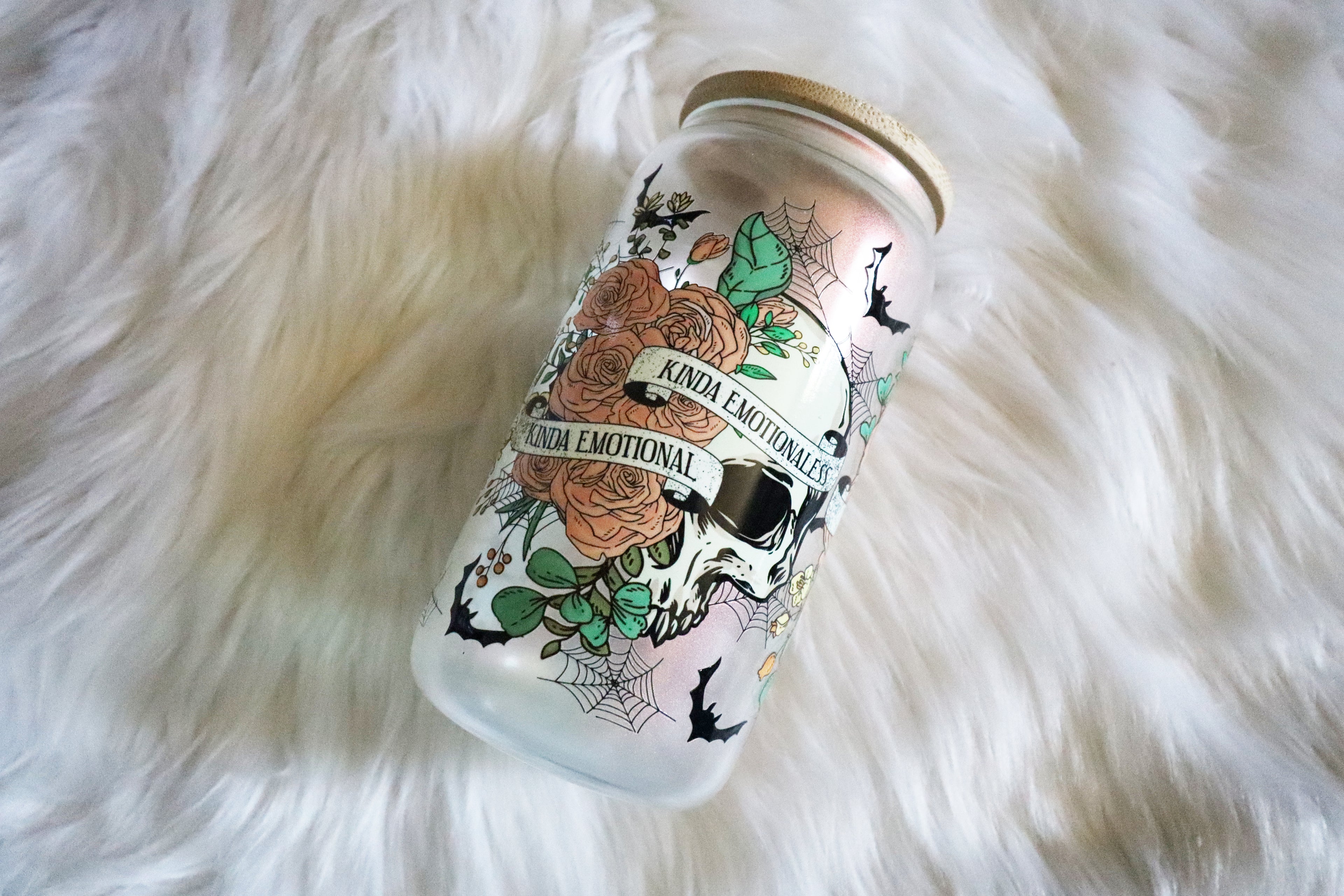 12oz Glass Can Tumbler - Floral Skelly Wrap