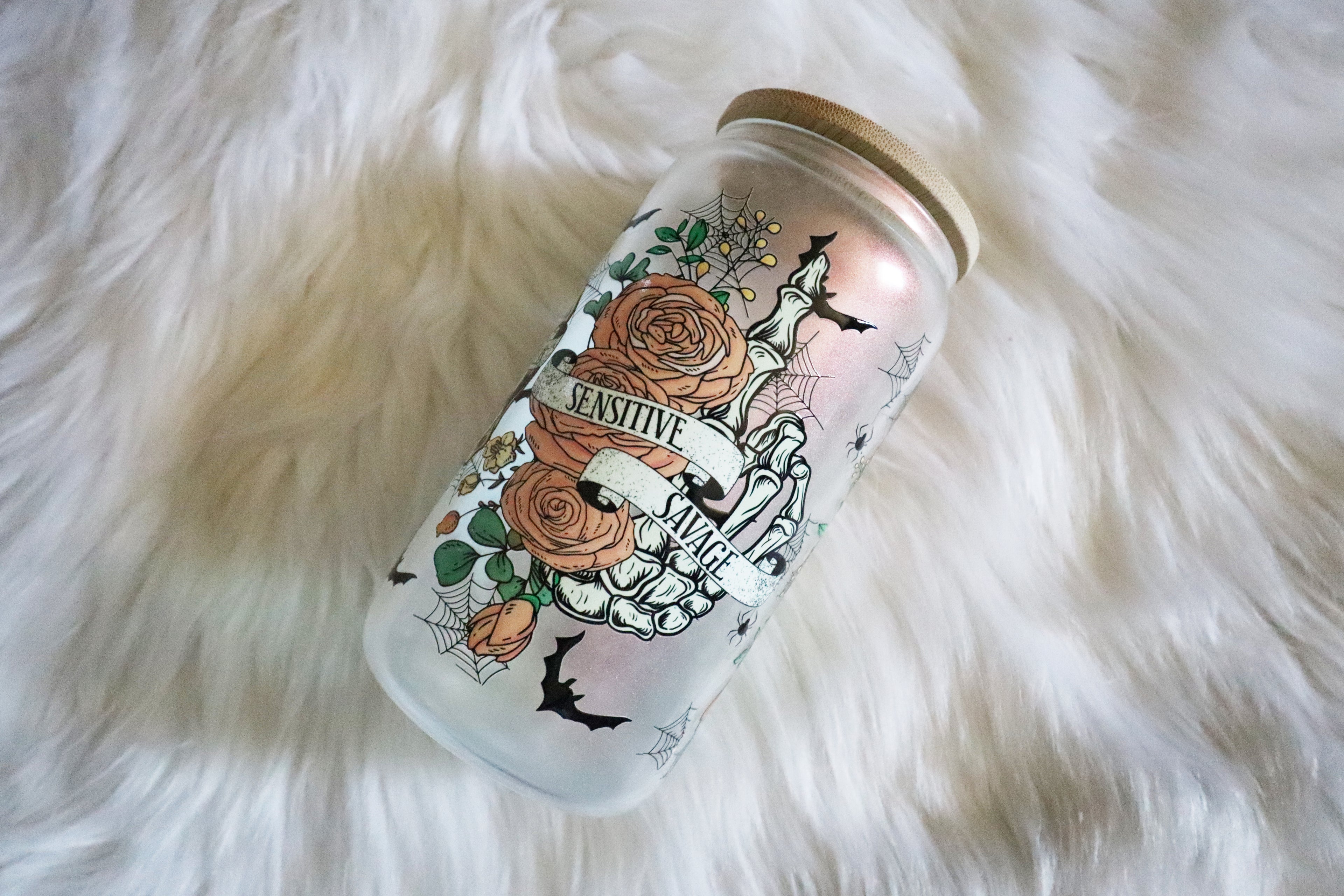 12oz Glass Can Tumbler - Floral Skelly Wrap