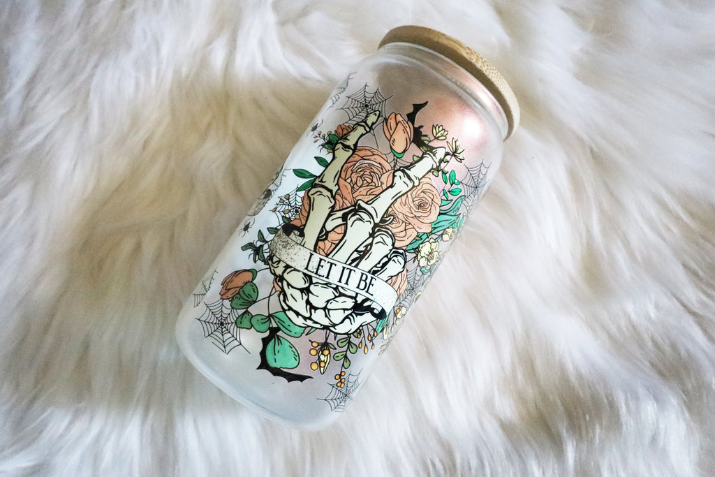 12oz Glass Can Tumbler - Floral Skelly Wrap