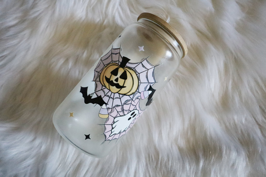 12oz Glass Can Tumbler - Spooky Pastel