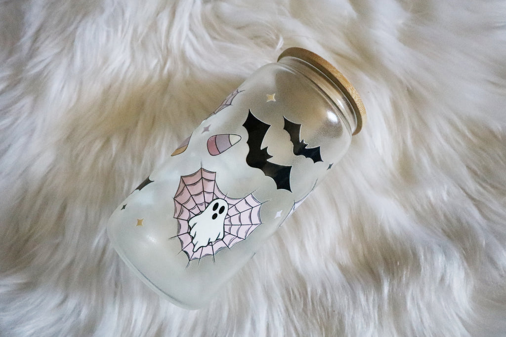 12oz Glass Can Tumbler - Spooky Pastel