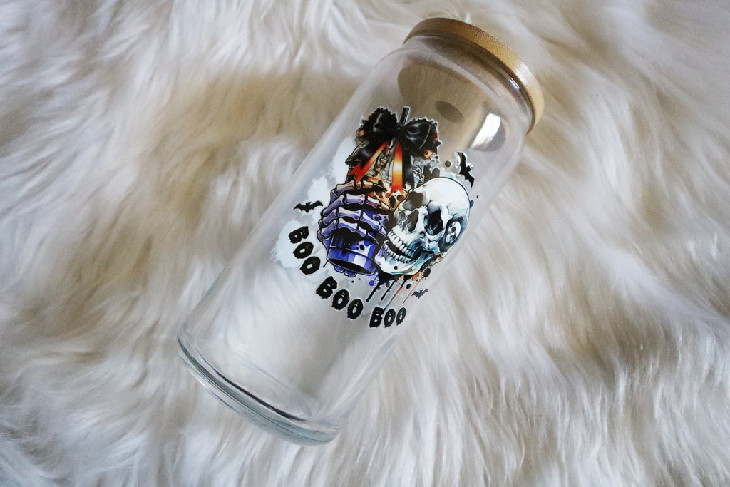 12oz Glass Can Tumbler - Boo Skelly