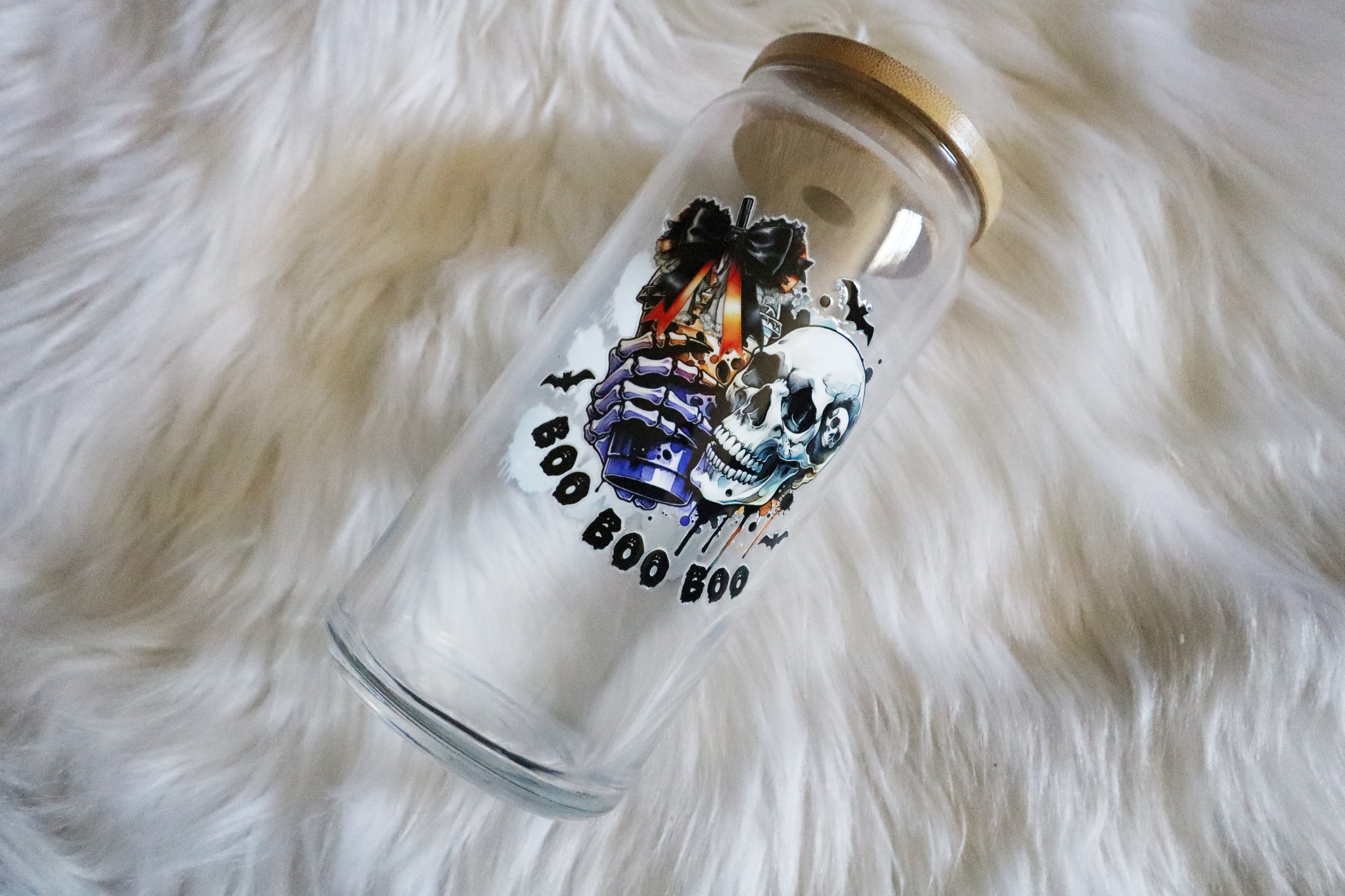 12oz Glass Can Tumbler - Boo Skelly