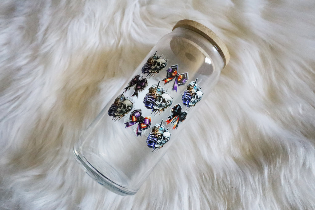 12oz Glass Can Tumbler - Boo Skelly