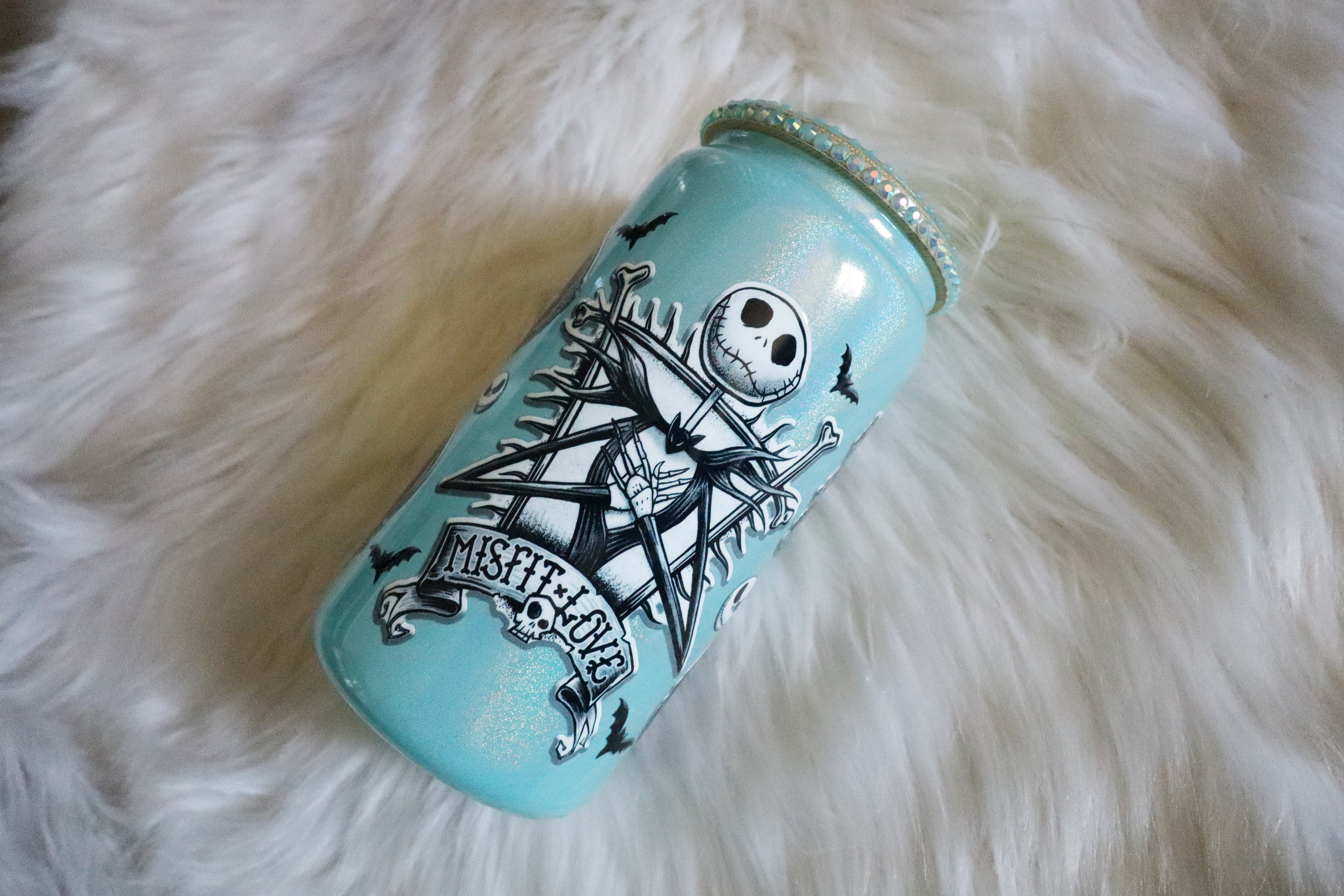 12oz Glass Can Bling Lid Tumbler - Misfit Love (Oopsie Tumbler - Pls Read Description)