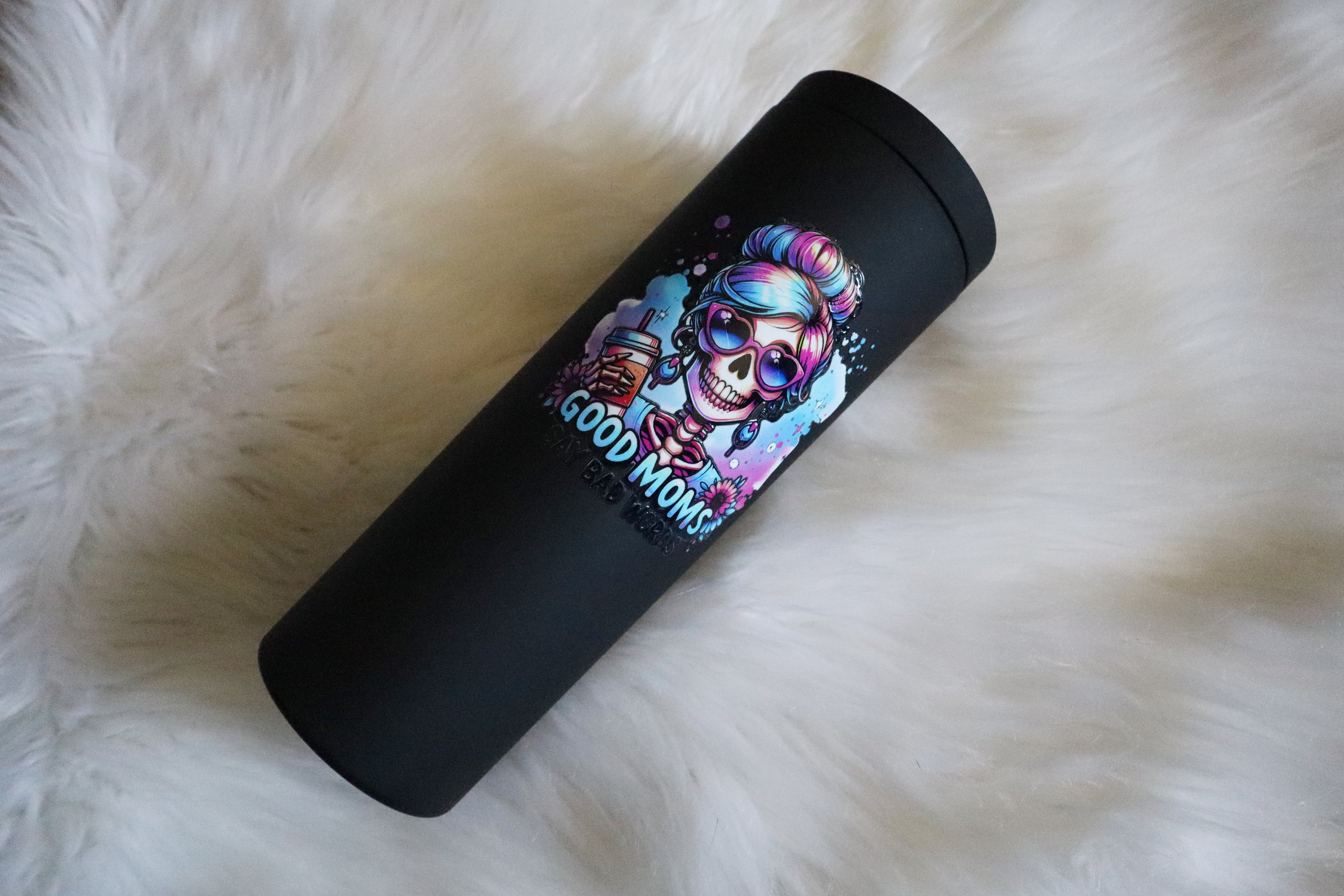 16oz Matte Black Plastic Tumbler - Good Moms Skelly