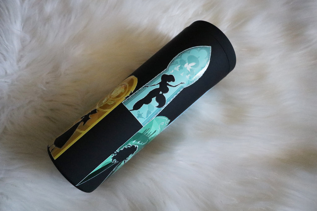 16oz Matte Black Plastic Tumbler - Princesses (Oopsie)