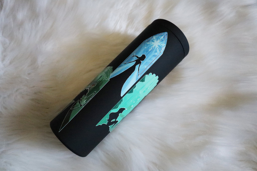 16oz Matte Black Plastic Tumbler - Princesses (Oopsie)