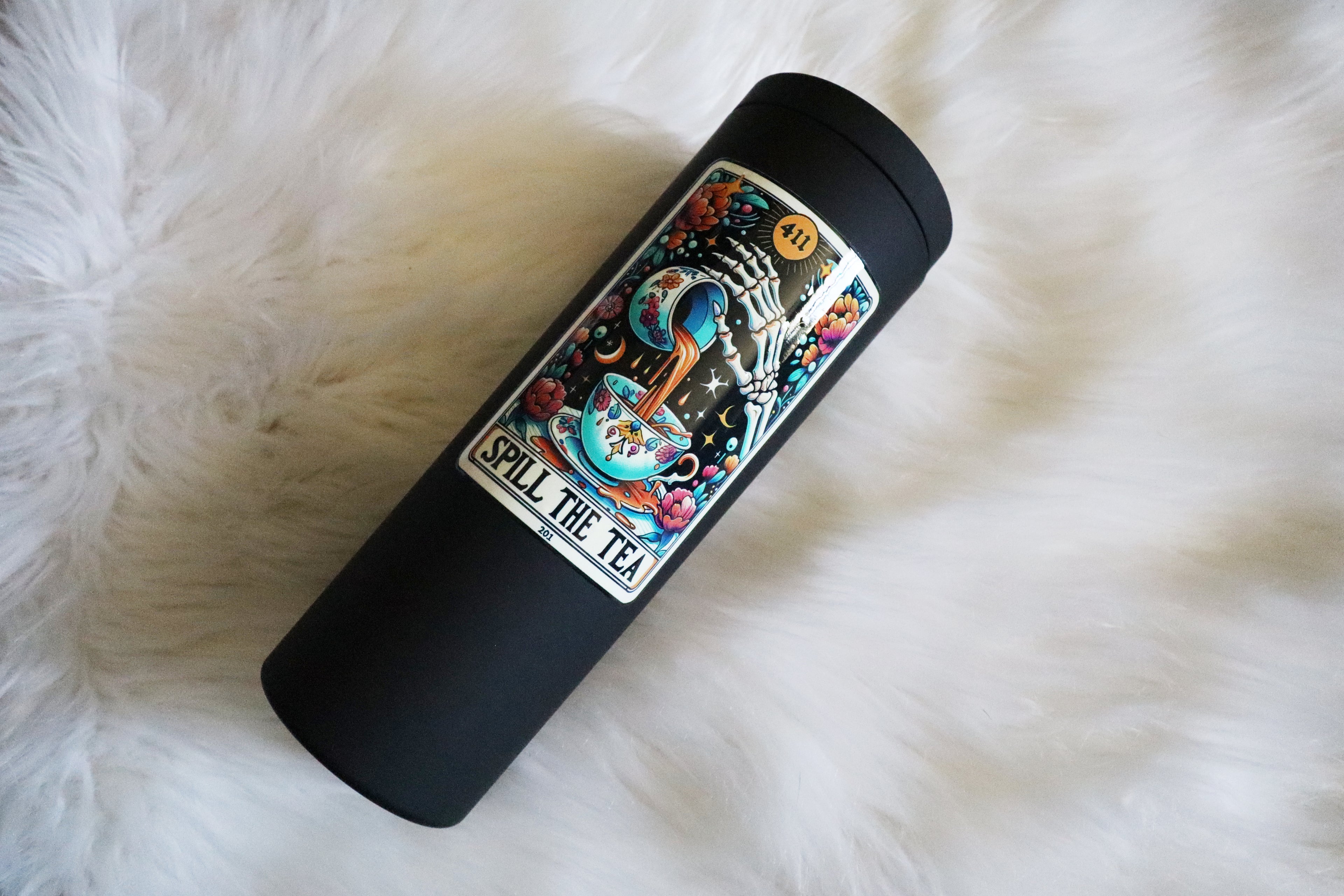 16oz Matte Black Plastic Tumbler - Spill the Tea