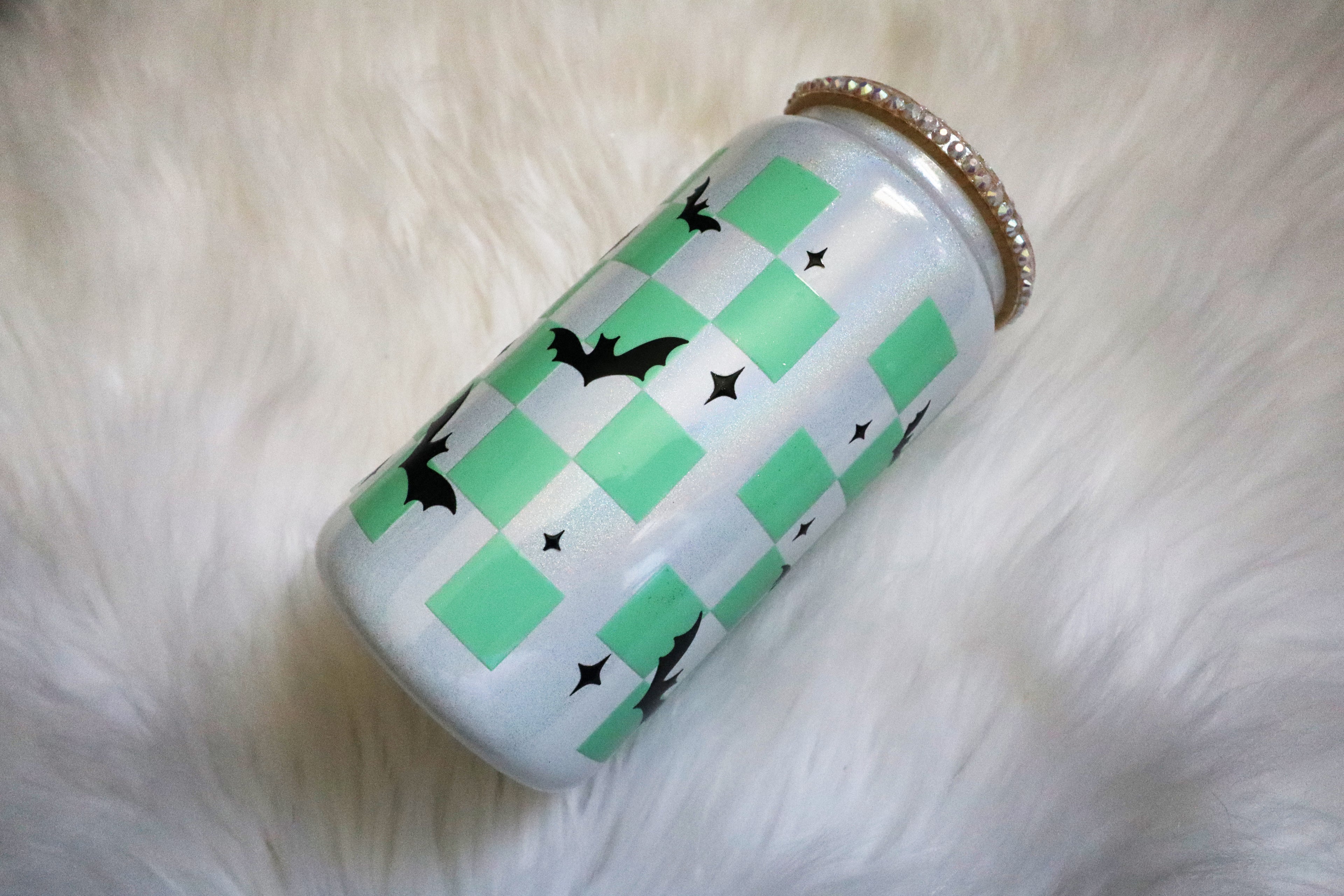 12oz Glass Can Bling Lid Tumbler - Ghost Iced Coffee (Oopsie Tumbler - Pls Read Description)