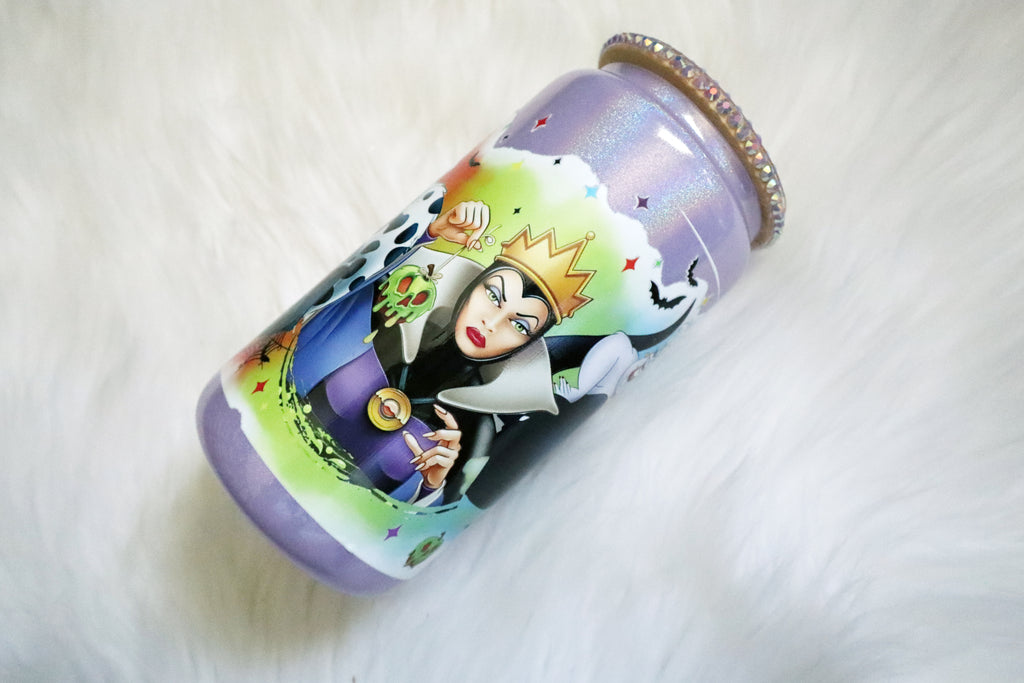 12oz Glass Can Bling Lid Tumbler - Villains (Oopsie Tumbler - Pls Read Description)