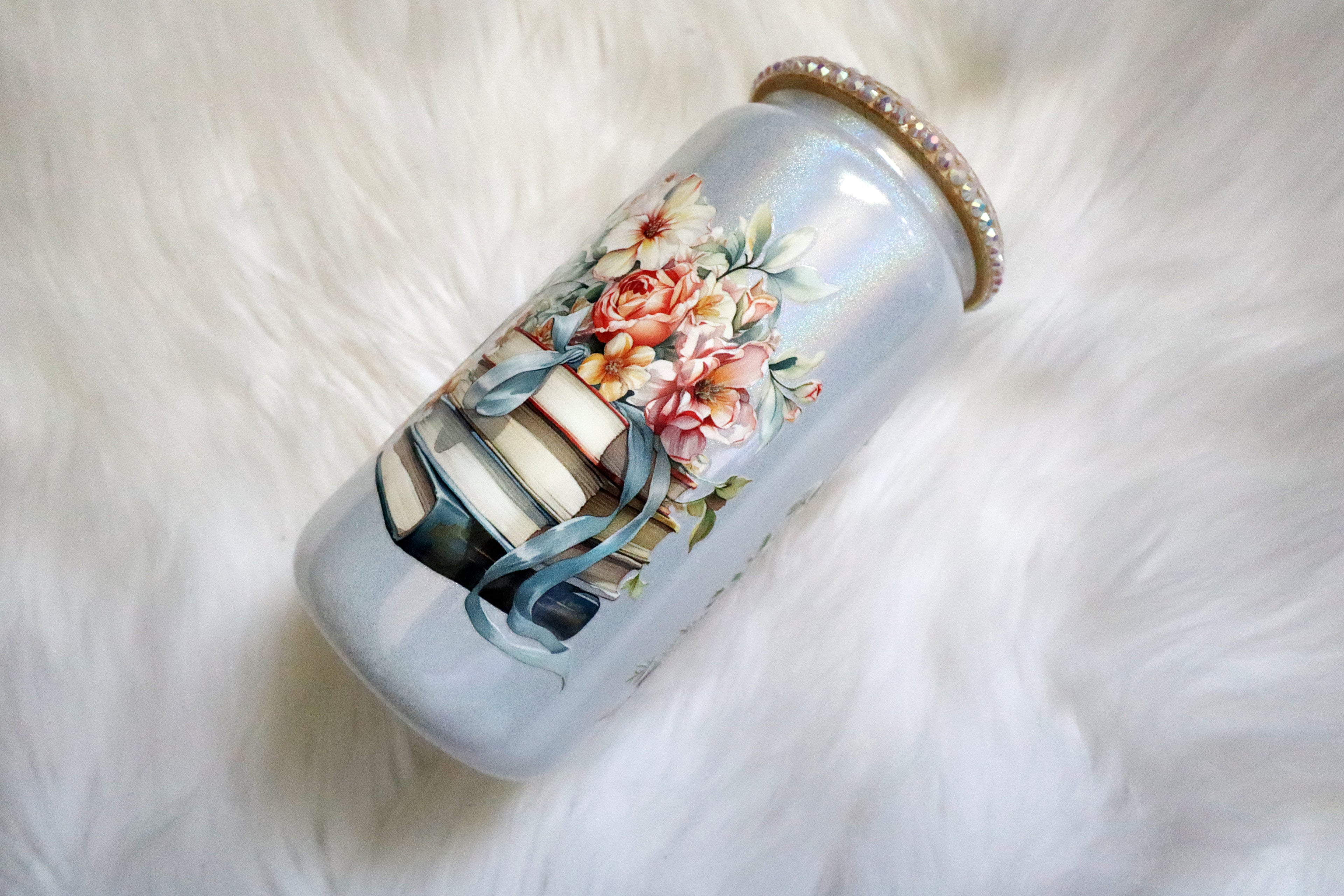 12oz Glass Can Bling Lid Tumbler - Easily Distracted by Books (Oopsie Tumbler - Pls Read Description)