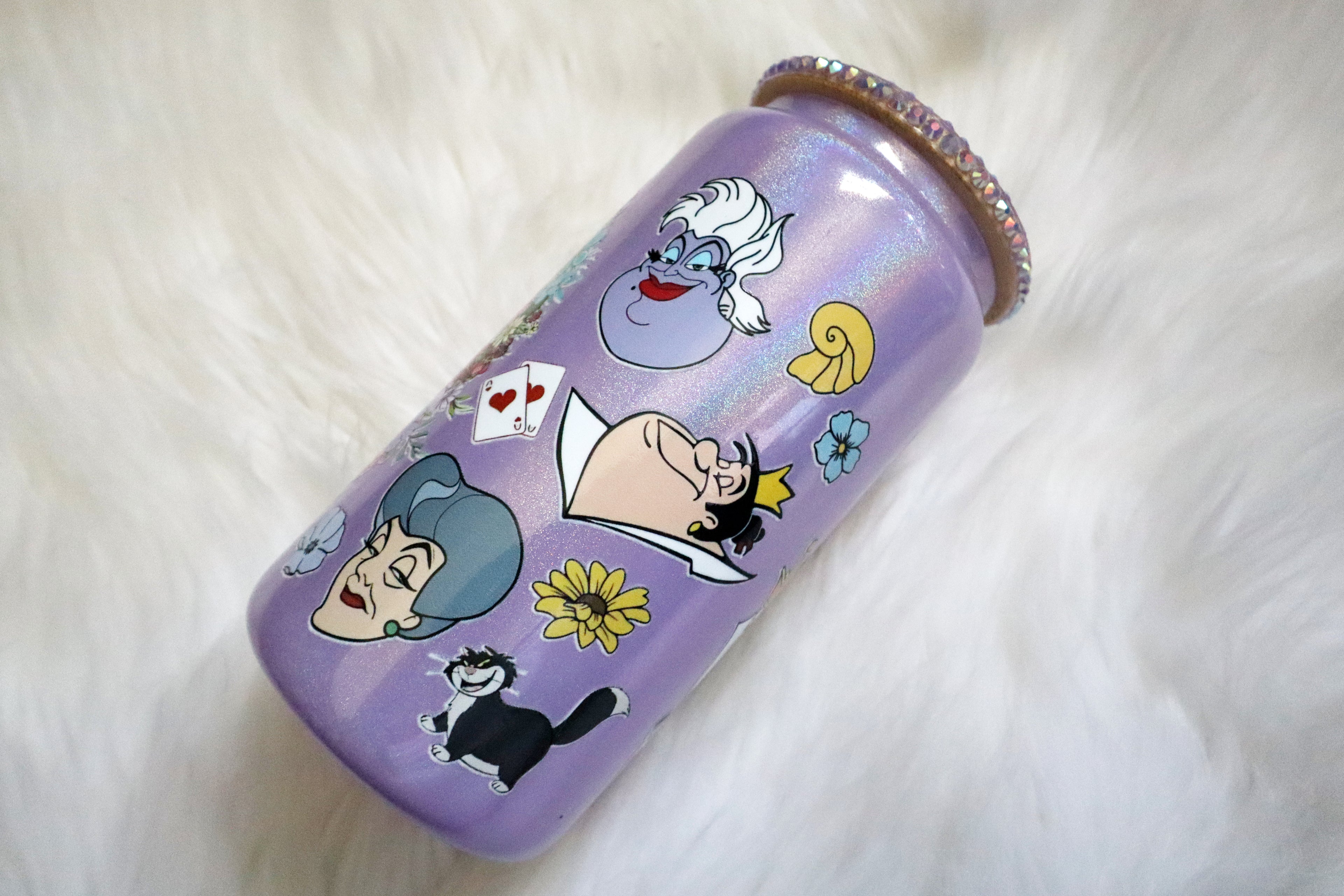 12oz Glass Can Bling Lid Tumbler - Floral Villains (Oopsie Tumbler - Pls Read Description)