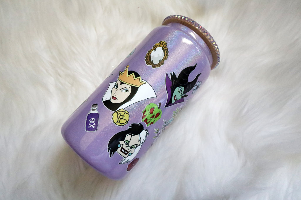 12oz Glass Can Bling Lid Tumbler - Floral Villains (Oopsie Tumbler - Pls Read Description)