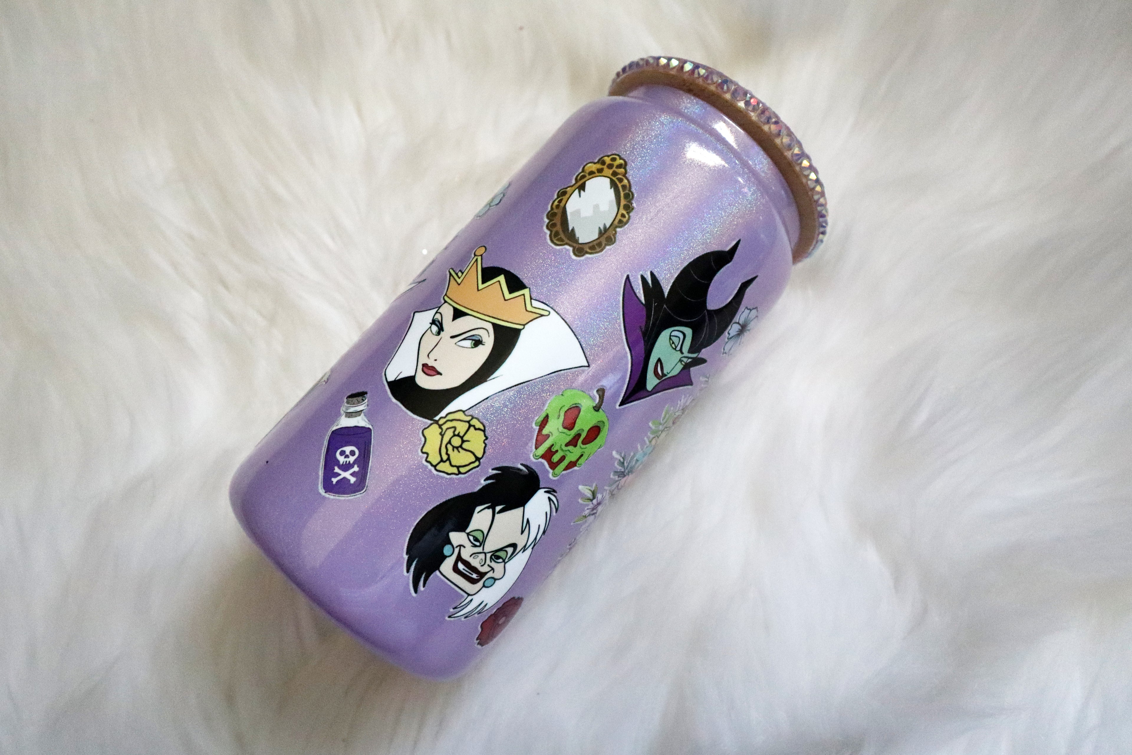 12oz Glass Can Bling Lid Tumbler - Floral Villains (Oopsie Tumbler - Pls Read Description)