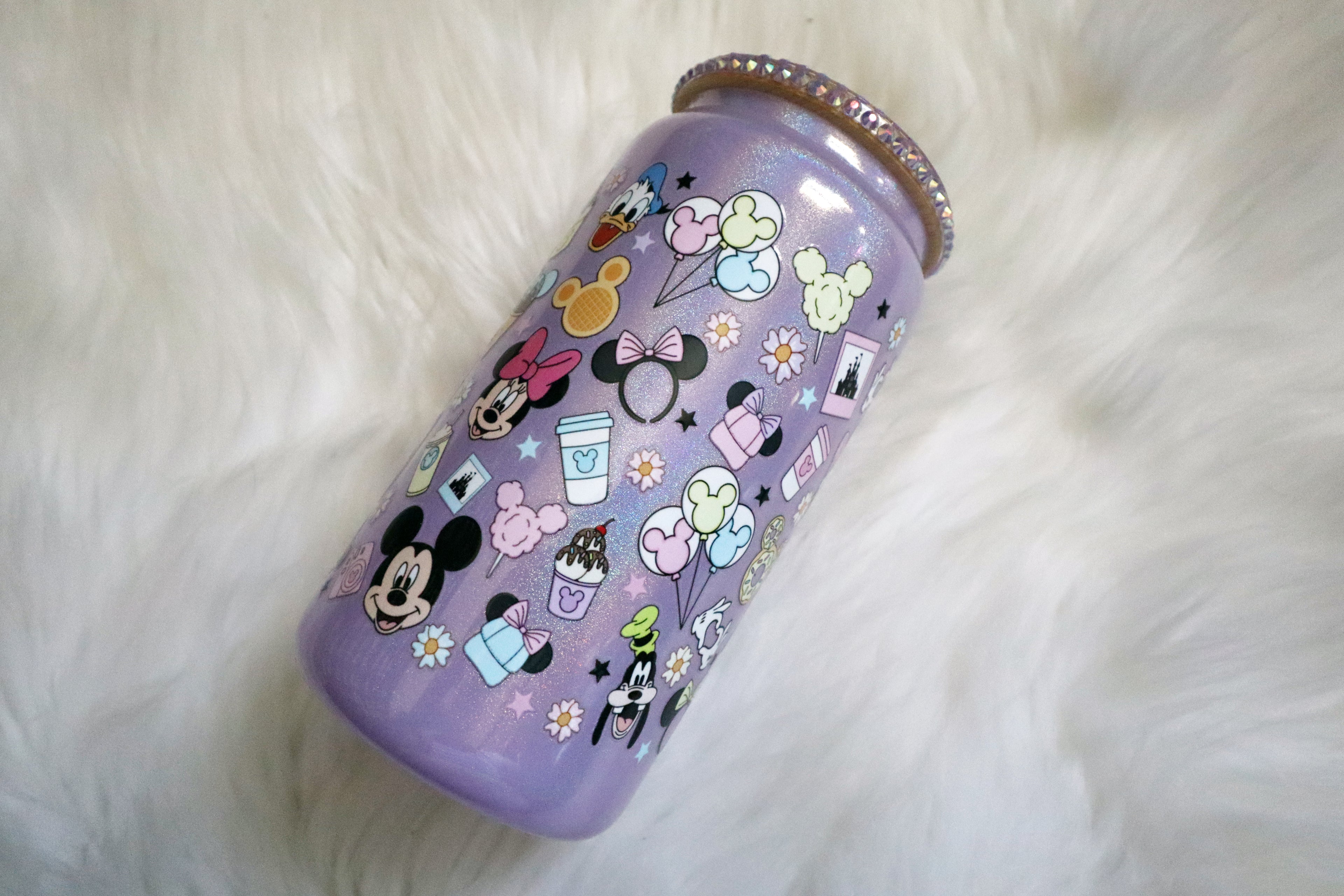 12oz Glass Can Bling Lid Tumbler - Happiest Place (Oopsie Tumbler - Pls Read Description)