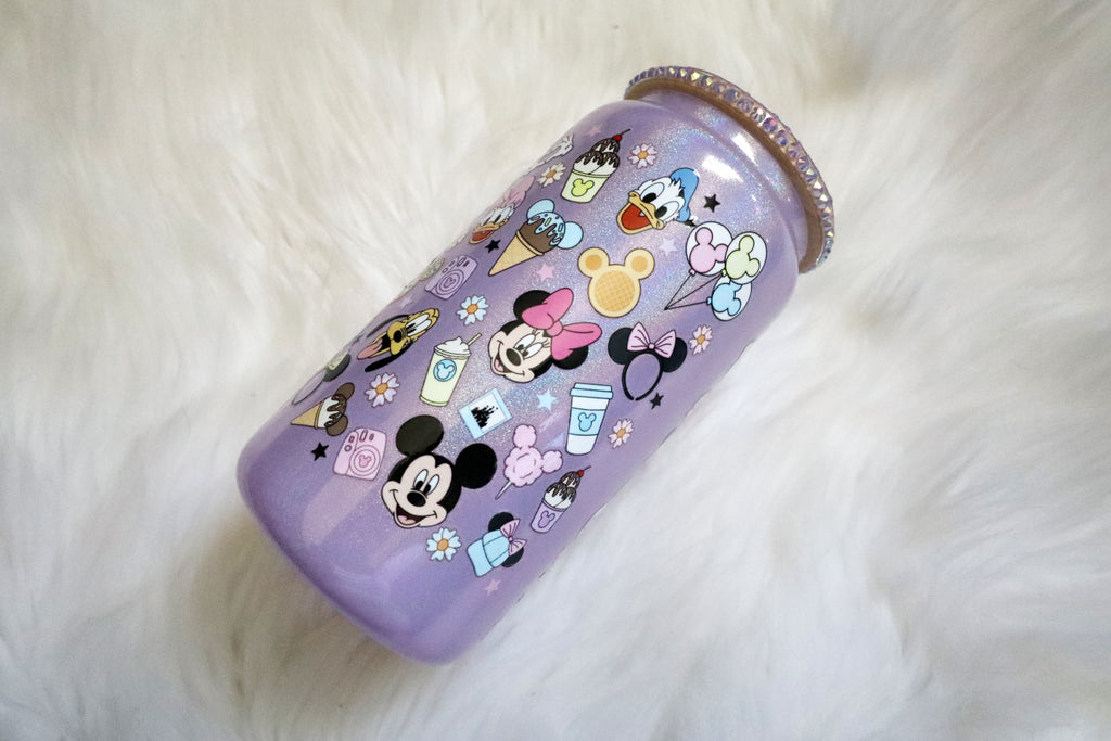 12oz Glass Can Bling Lid Tumbler - Happiest Place (Oopsie Tumbler - Pls Read Description)