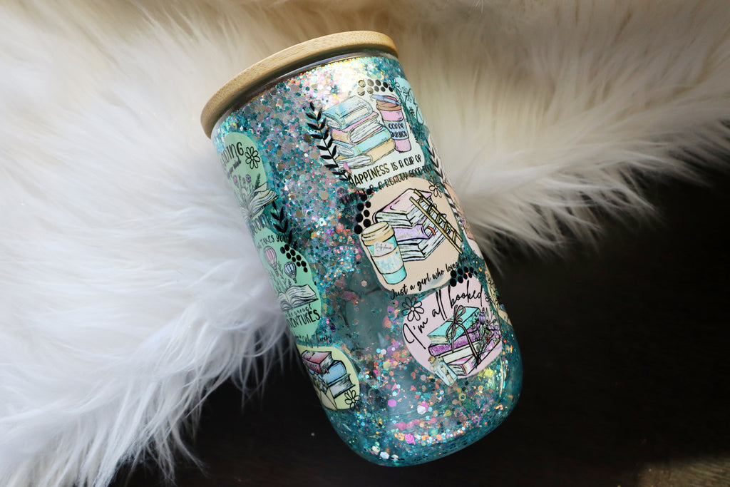 14oz Glass Snow Globe Wine Tumbler - Bookaholic